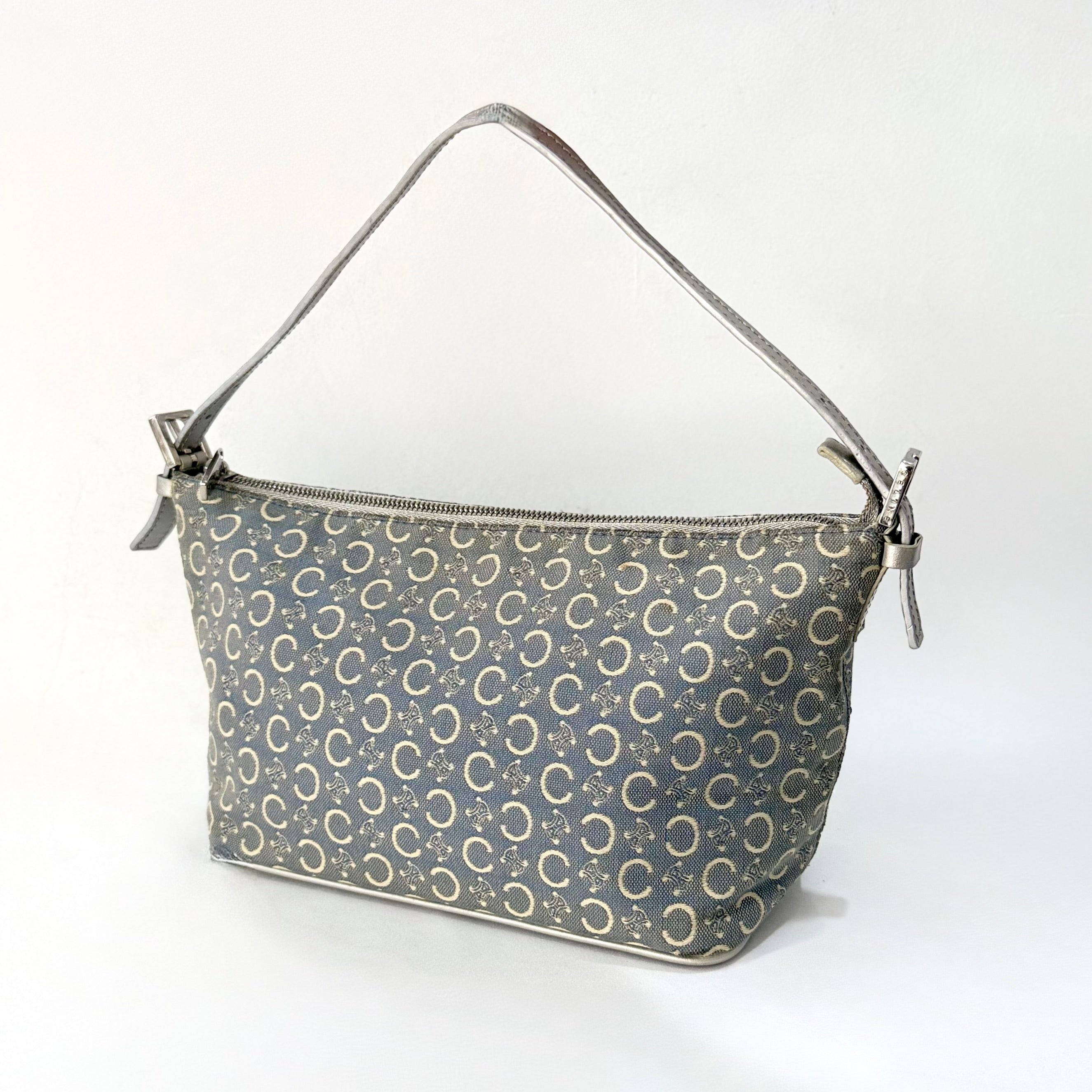 CELINE “C” MONOGRAM BLUE CANVAS SHOULDER BAG