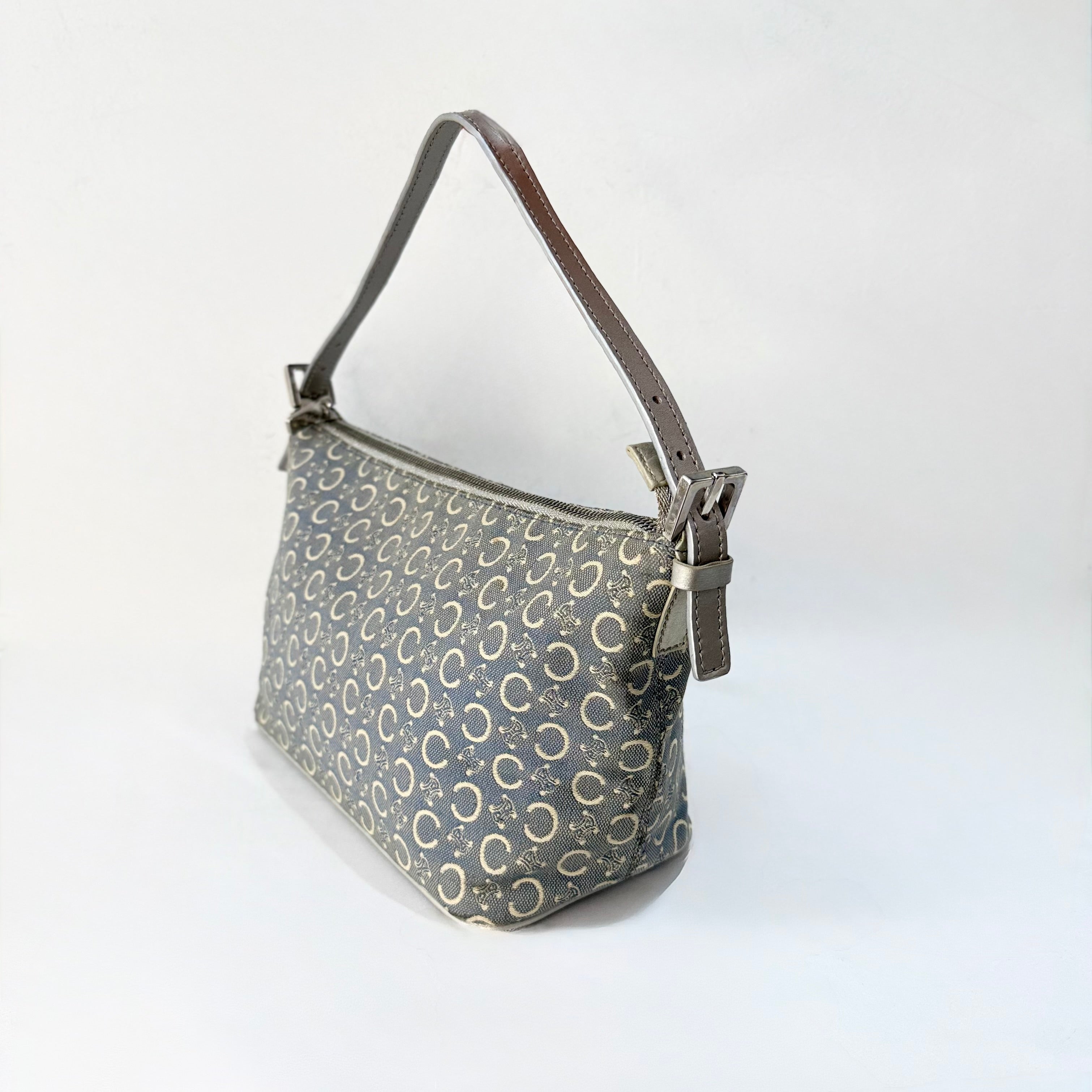 CELINE “C” MONOGRAM BLUE CANVAS SHOULDER BAG