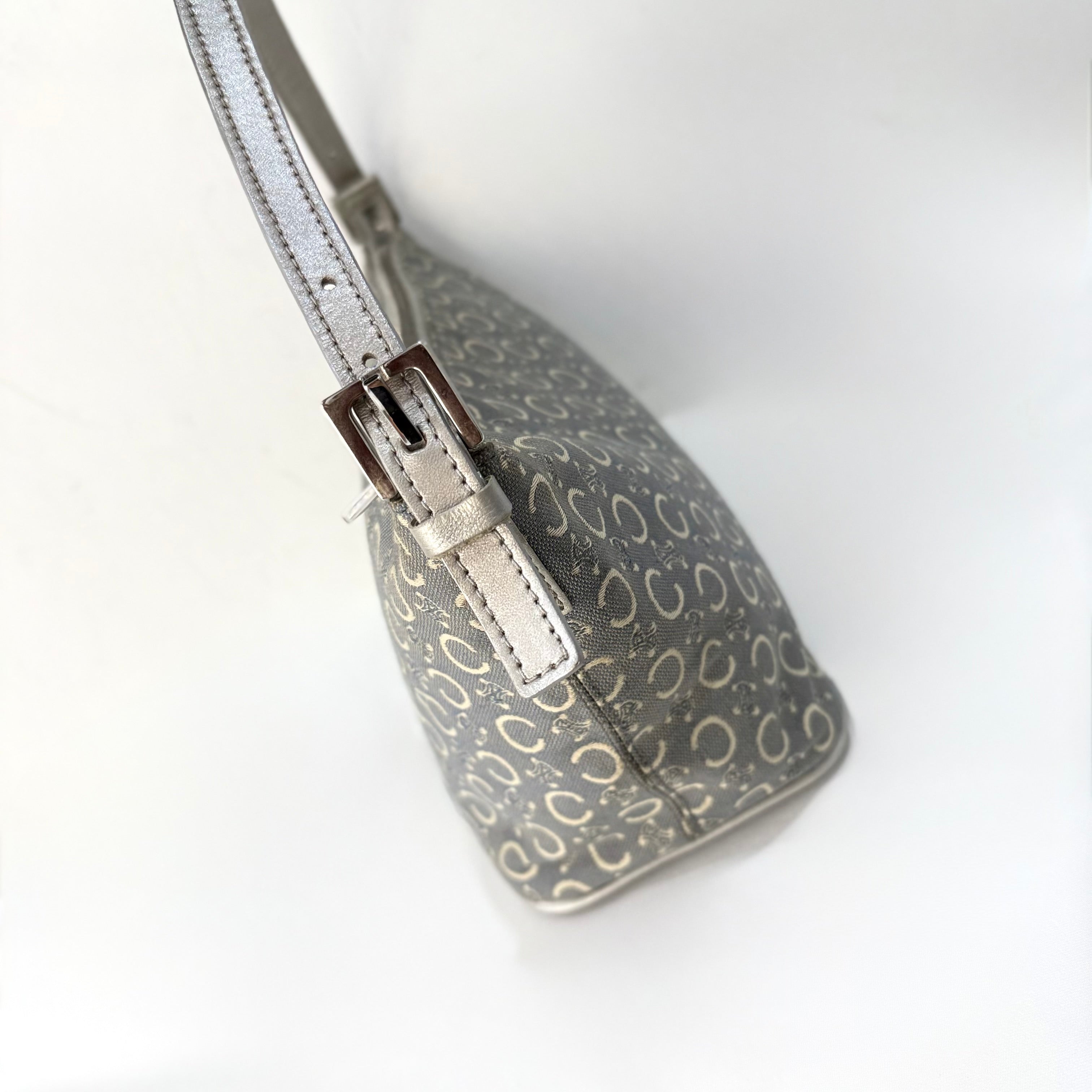 CELINE “C” MONOGRAM BLUE CANVAS SHOULDER BAG