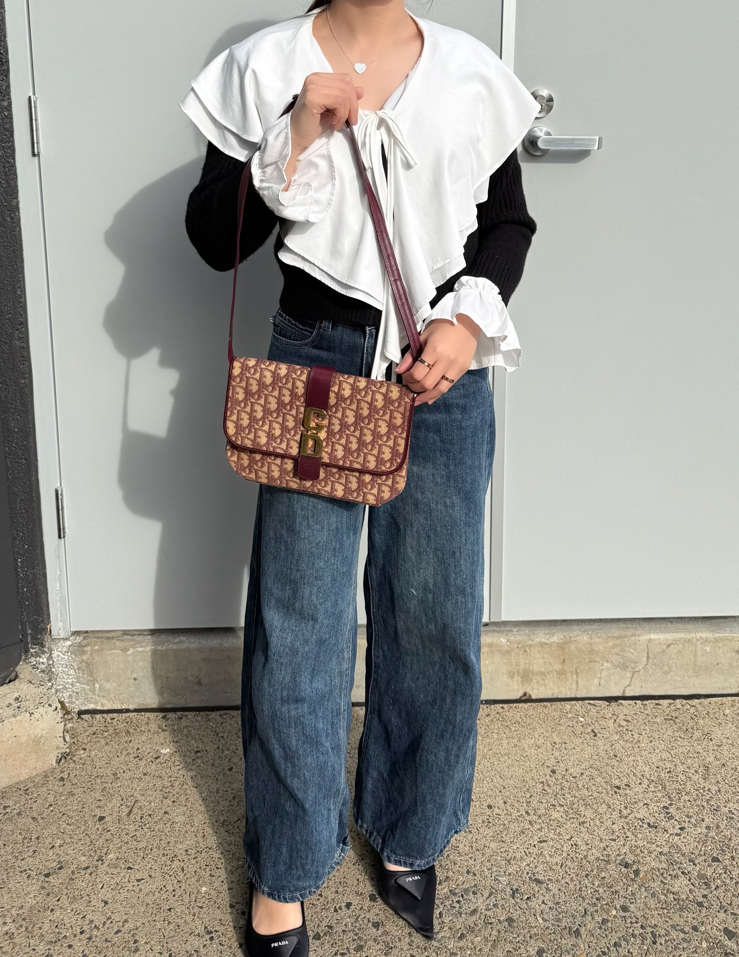 Christian Dior Trotter Canvas Shoulder Bag Burgundy
