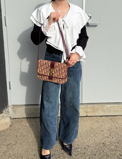 Christian Dior Trotter Canvas Shoulder Bag Burgundy