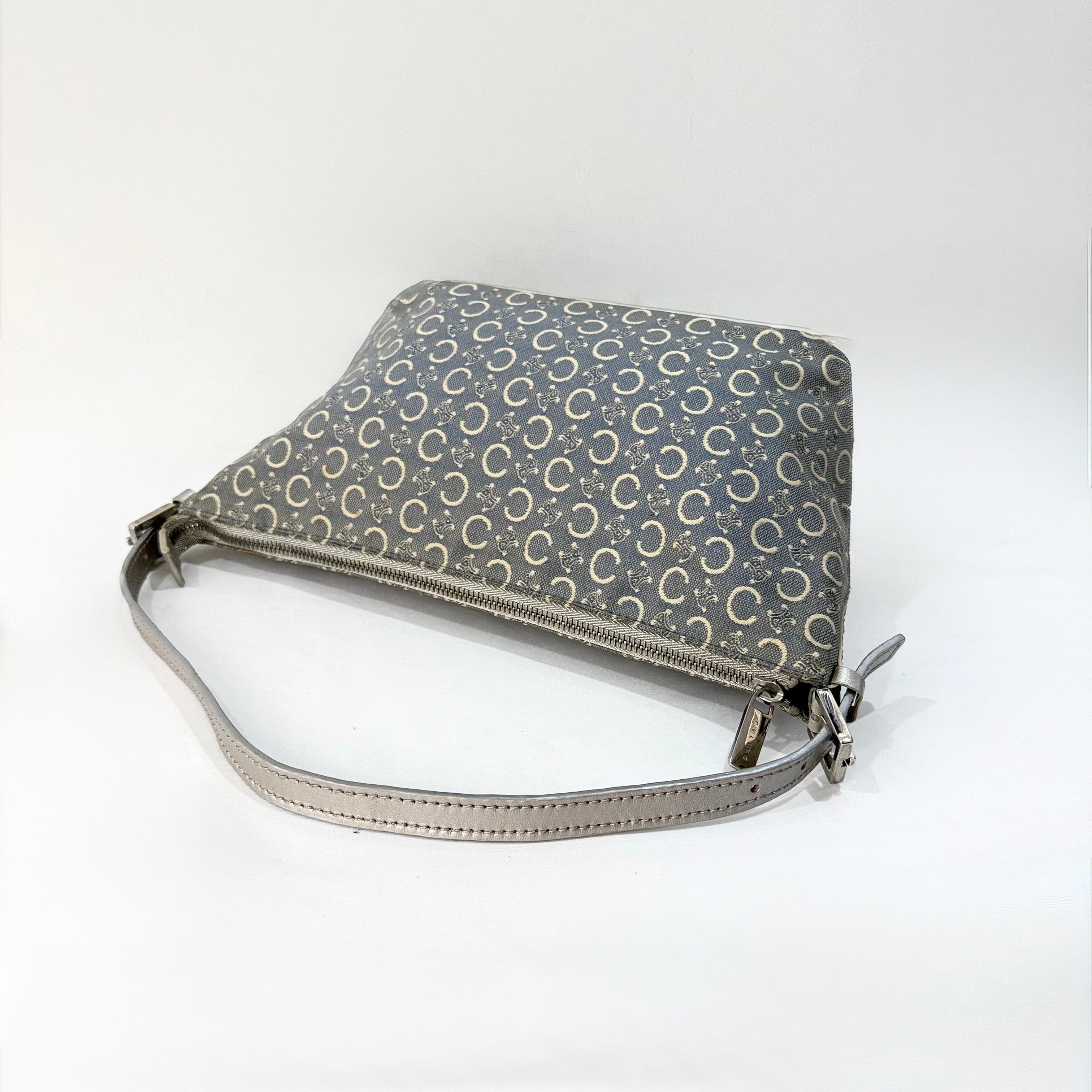 CELINE “C” MONOGRAM BLUE CANVAS SHOULDER BAG