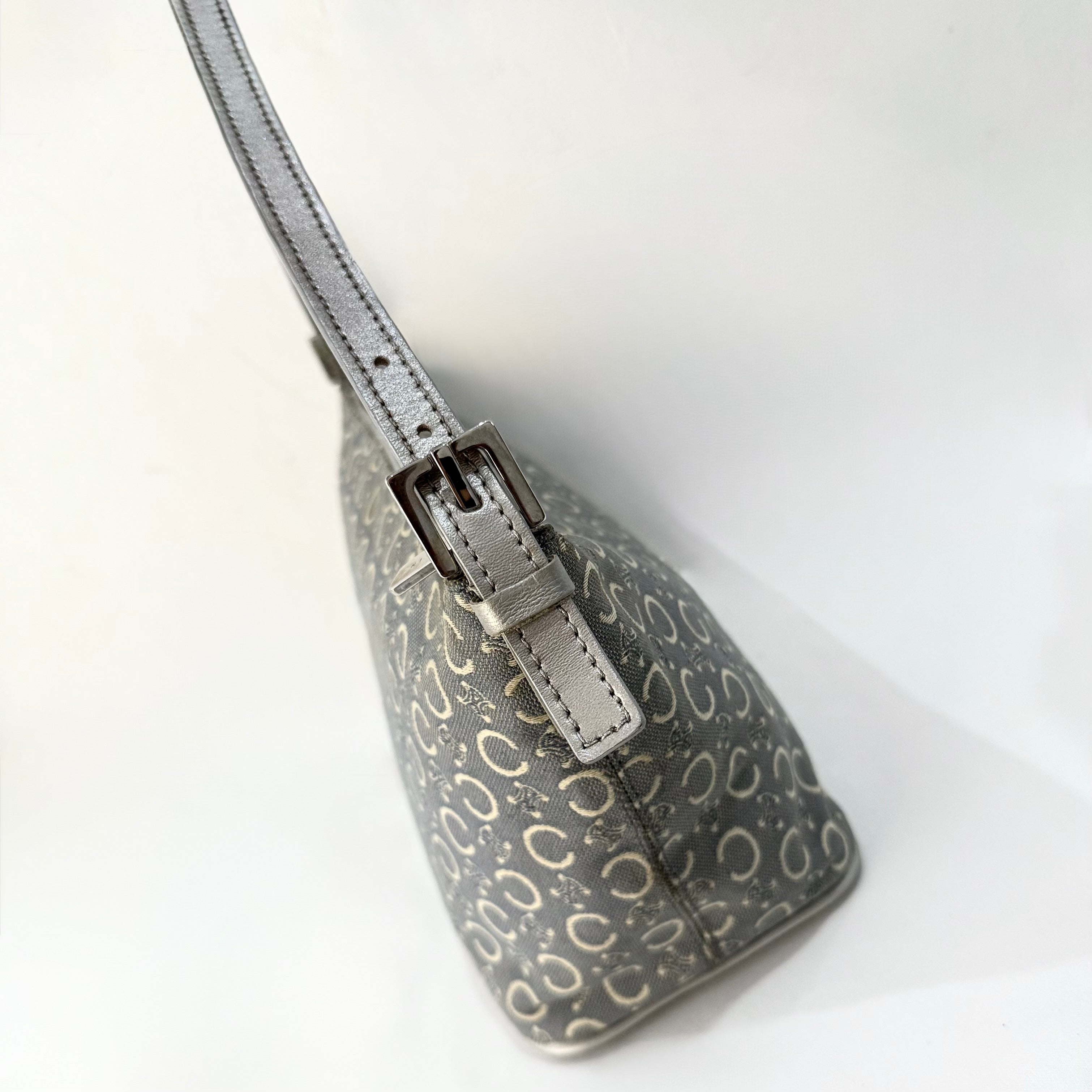 CELINE “C” MONOGRAM BLUE CANVAS SHOULDER BAG