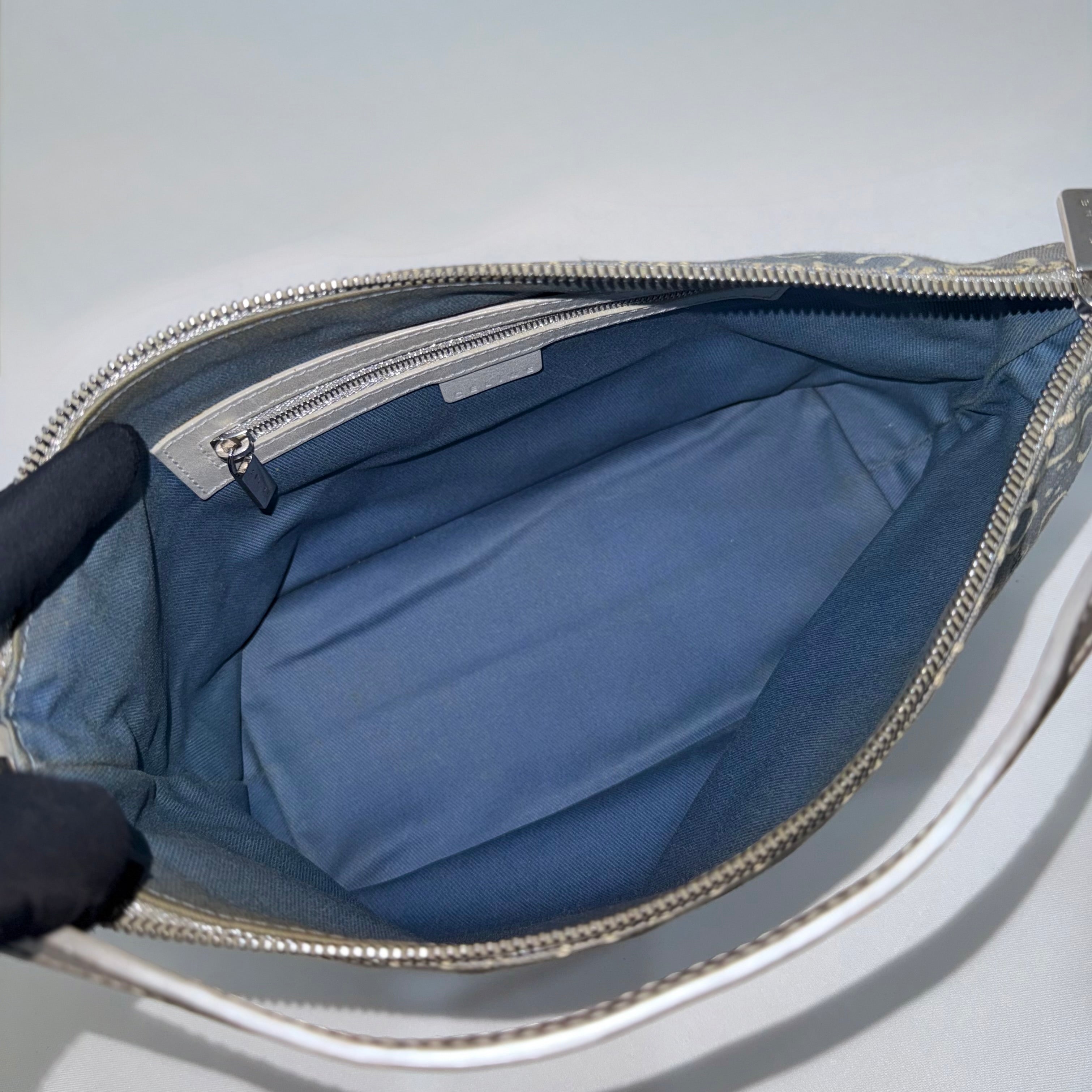 CELINE “C” MONOGRAM BLUE CANVAS SHOULDER BAG
