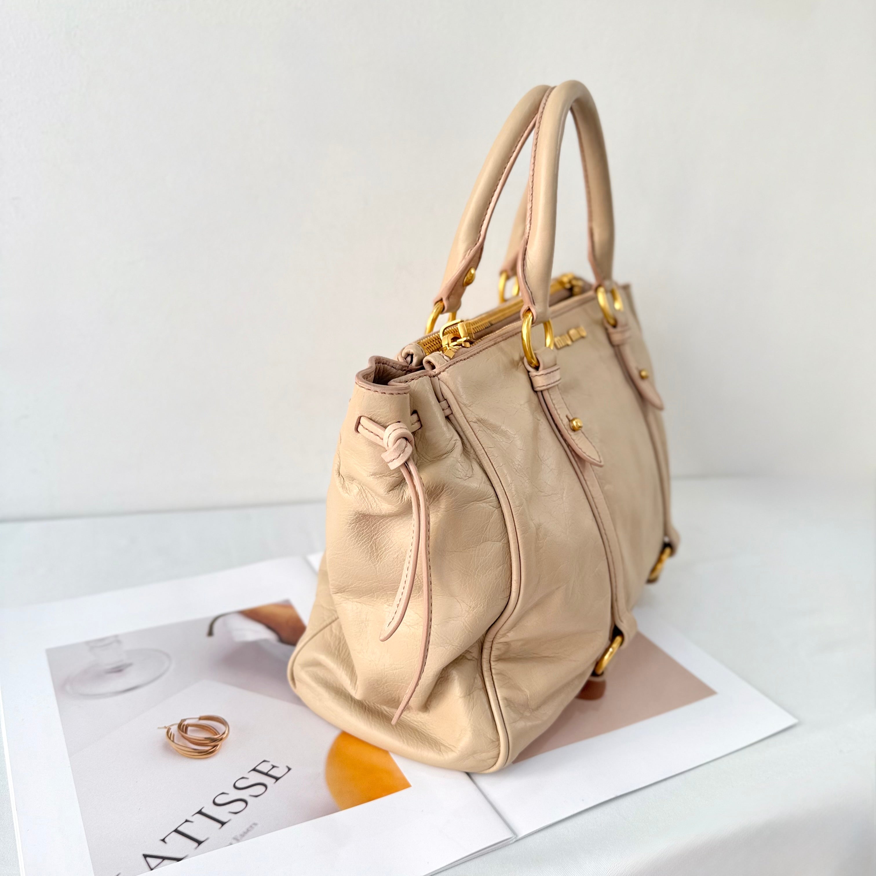 Miu Miu Nude Colour Vitello Lux Bowler Bag