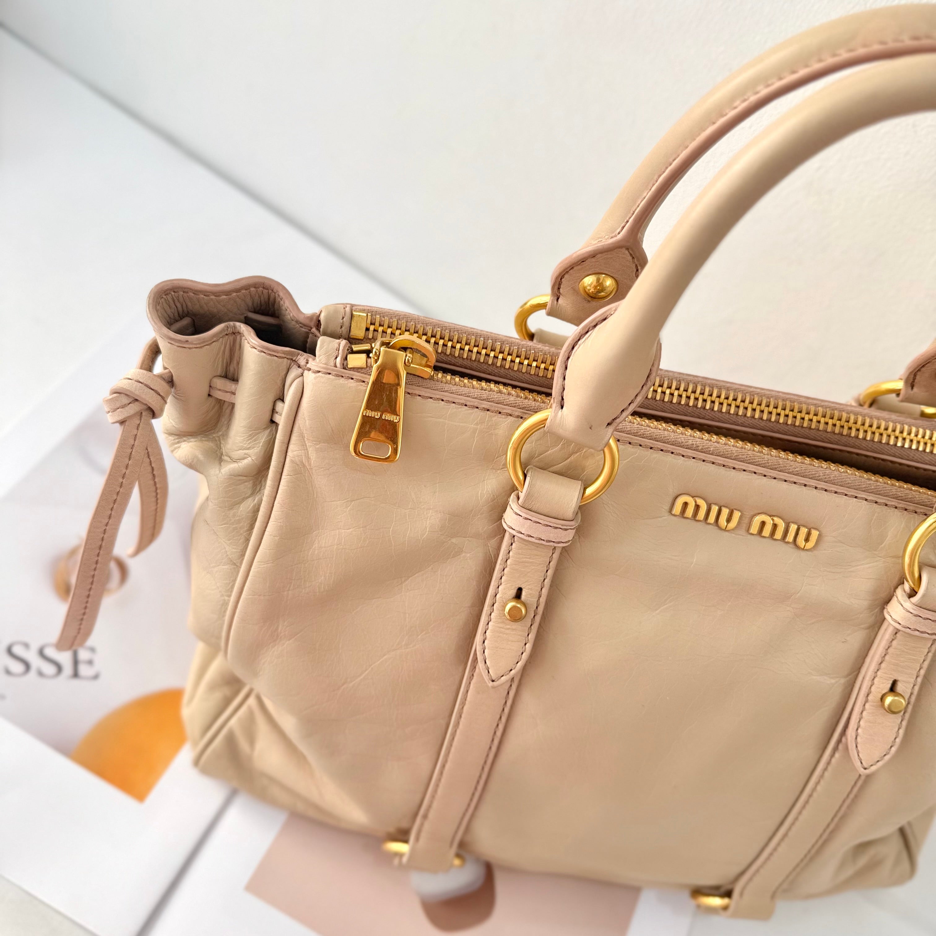 Miu Miu Nude Colour Vitello Lux Bowler Bag