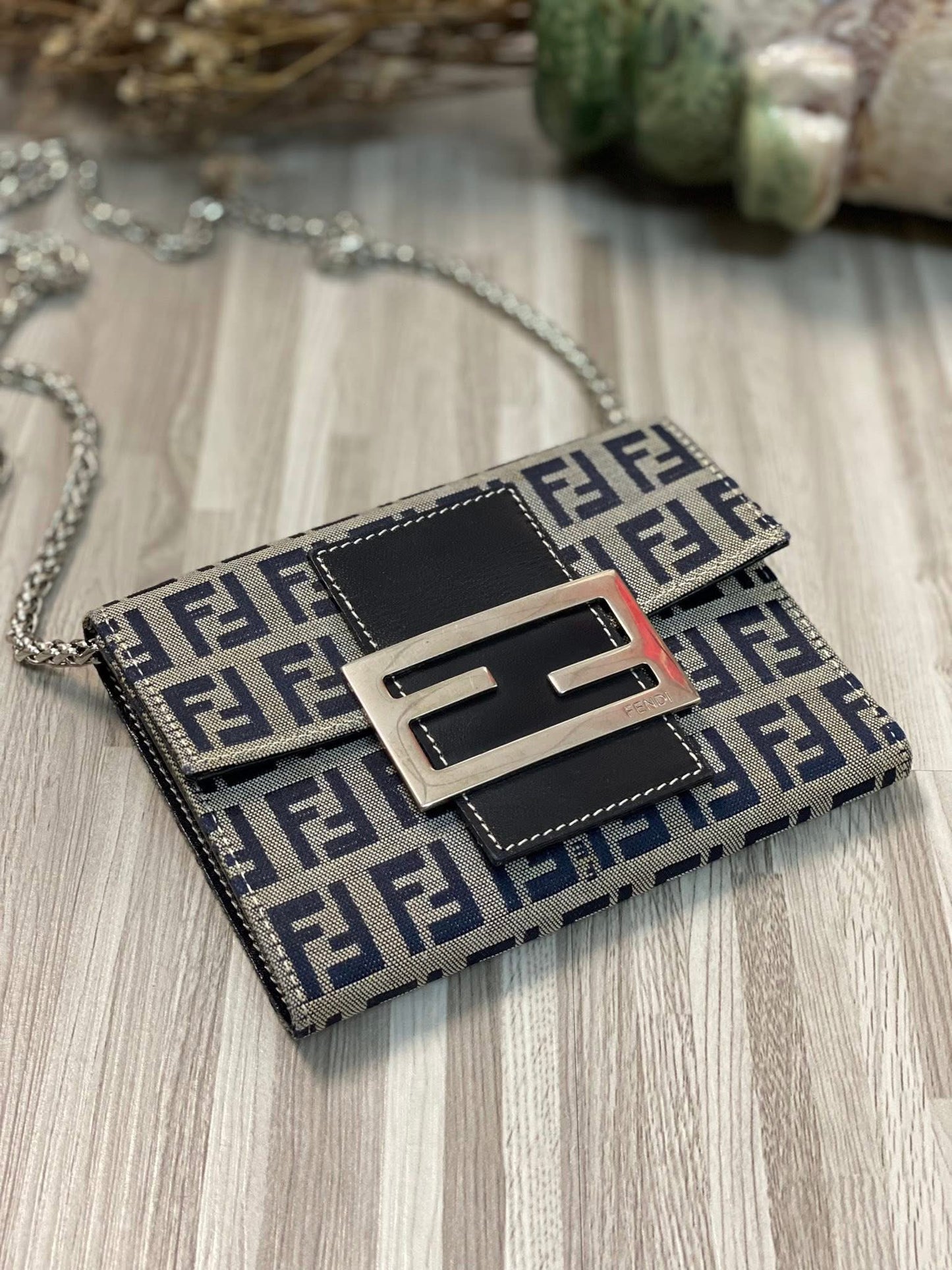 FENDI Vintage Zucca Canvas Leather Folding Wallet