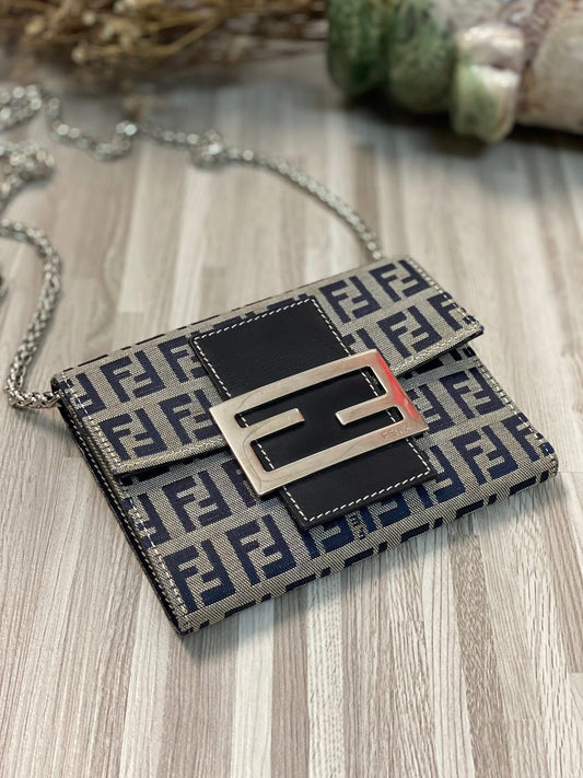 FENDI Vintage Zucca Canvas Leather Folding Wallet