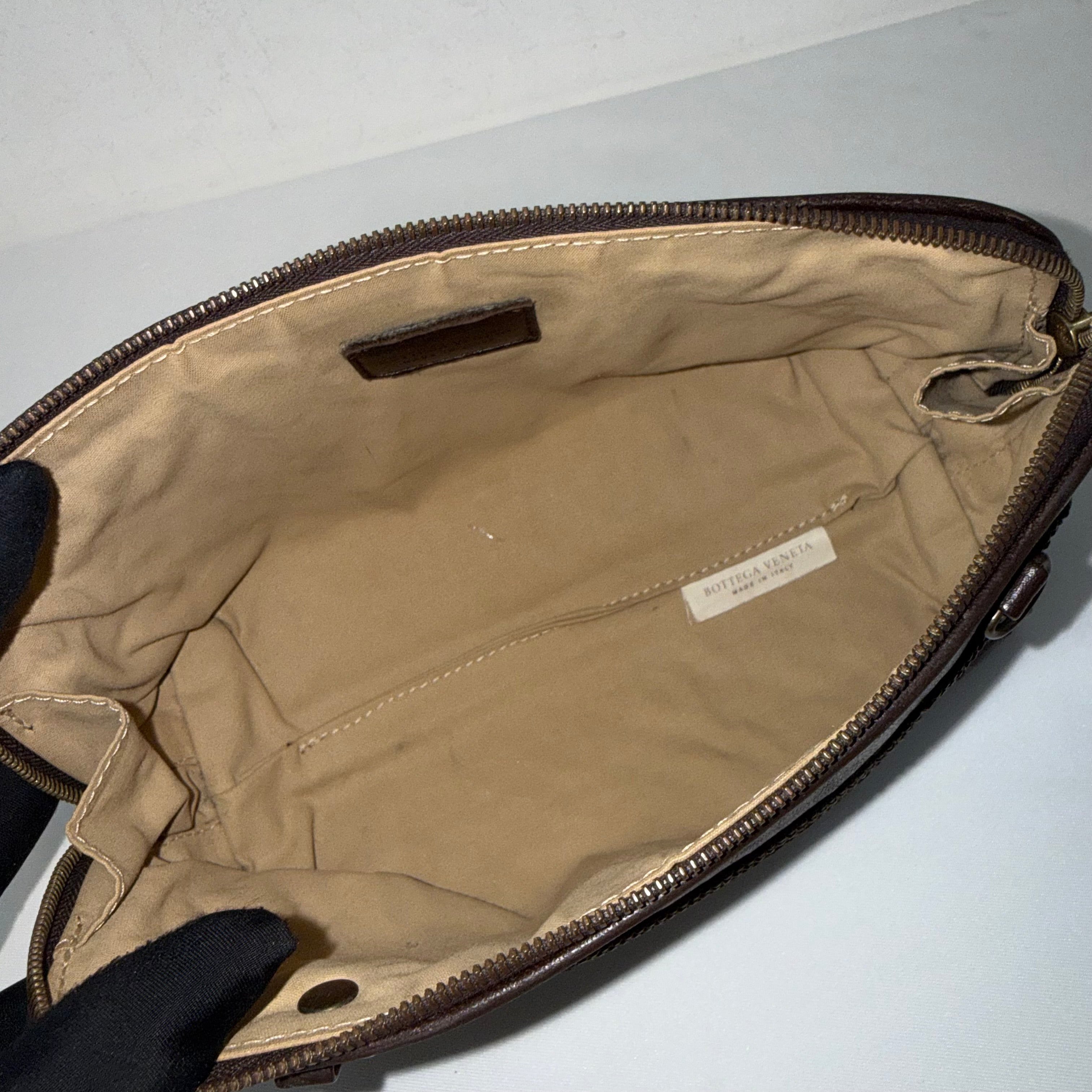 Bottega Veneta Brown intrecciato woven chain pochette