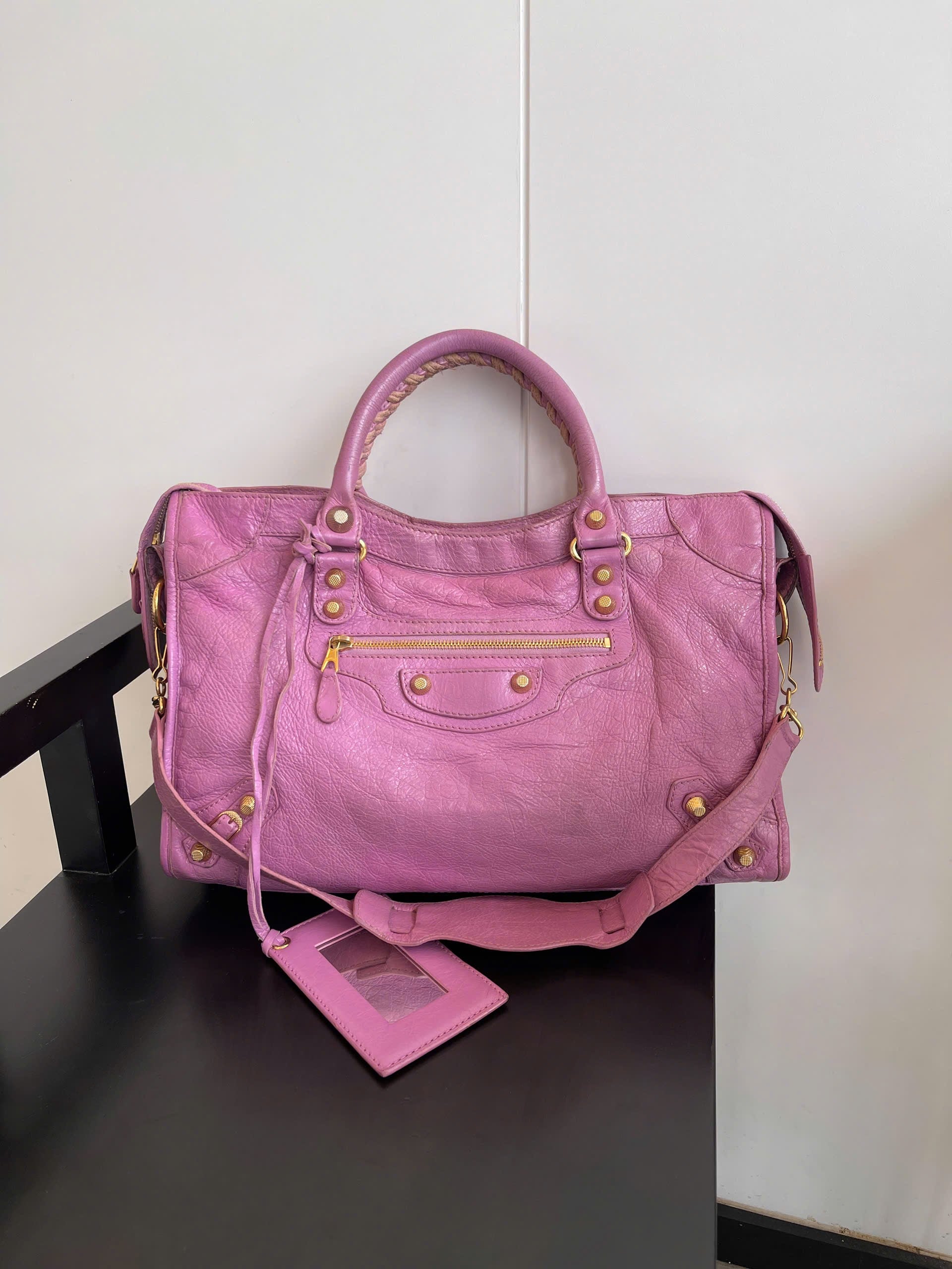 Balenciaga City Giant Studs Bag Leather (Pink)