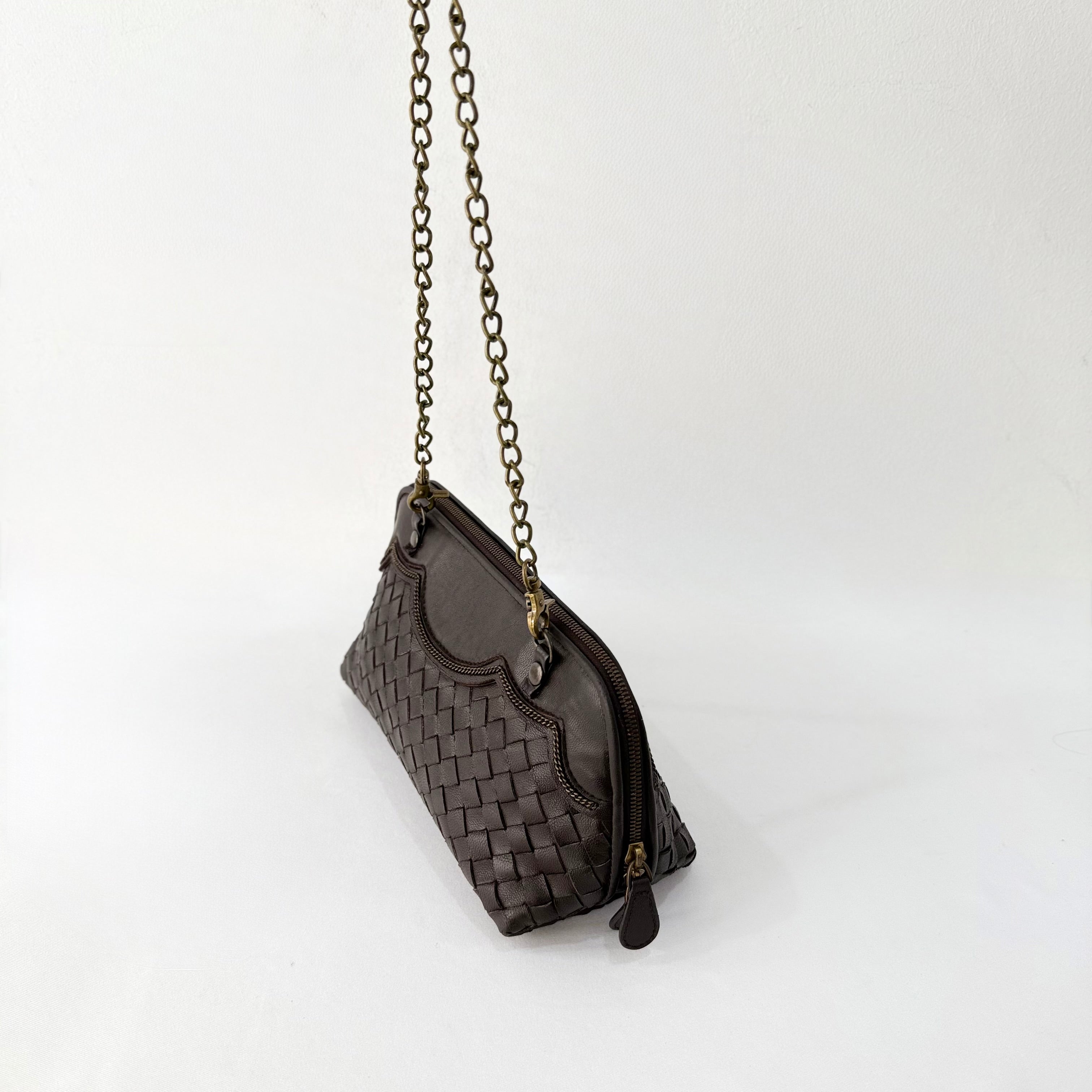 Bottega Veneta Brown intrecciato woven chain pochette
