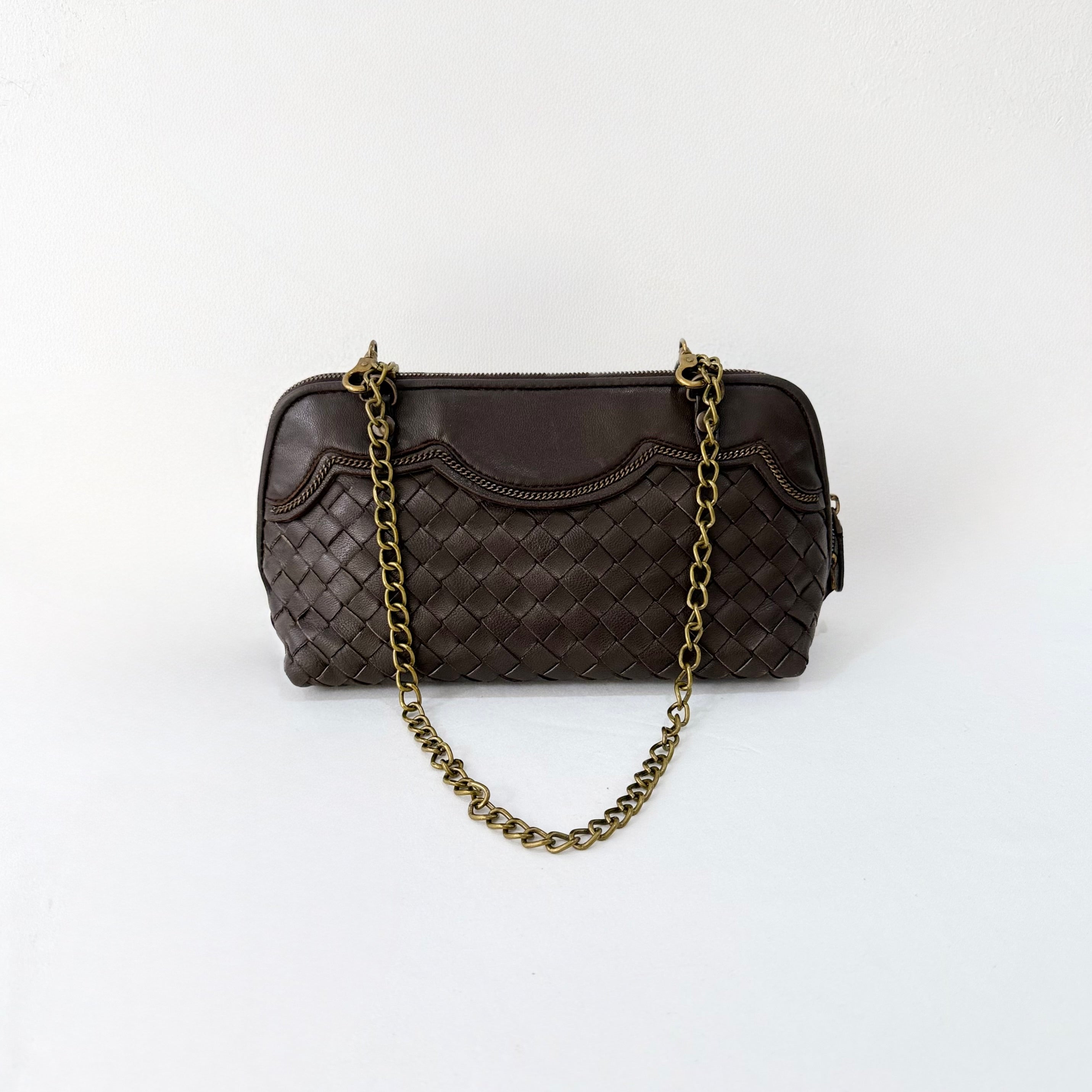 Bottega Veneta Brown intrecciato woven chain pochette