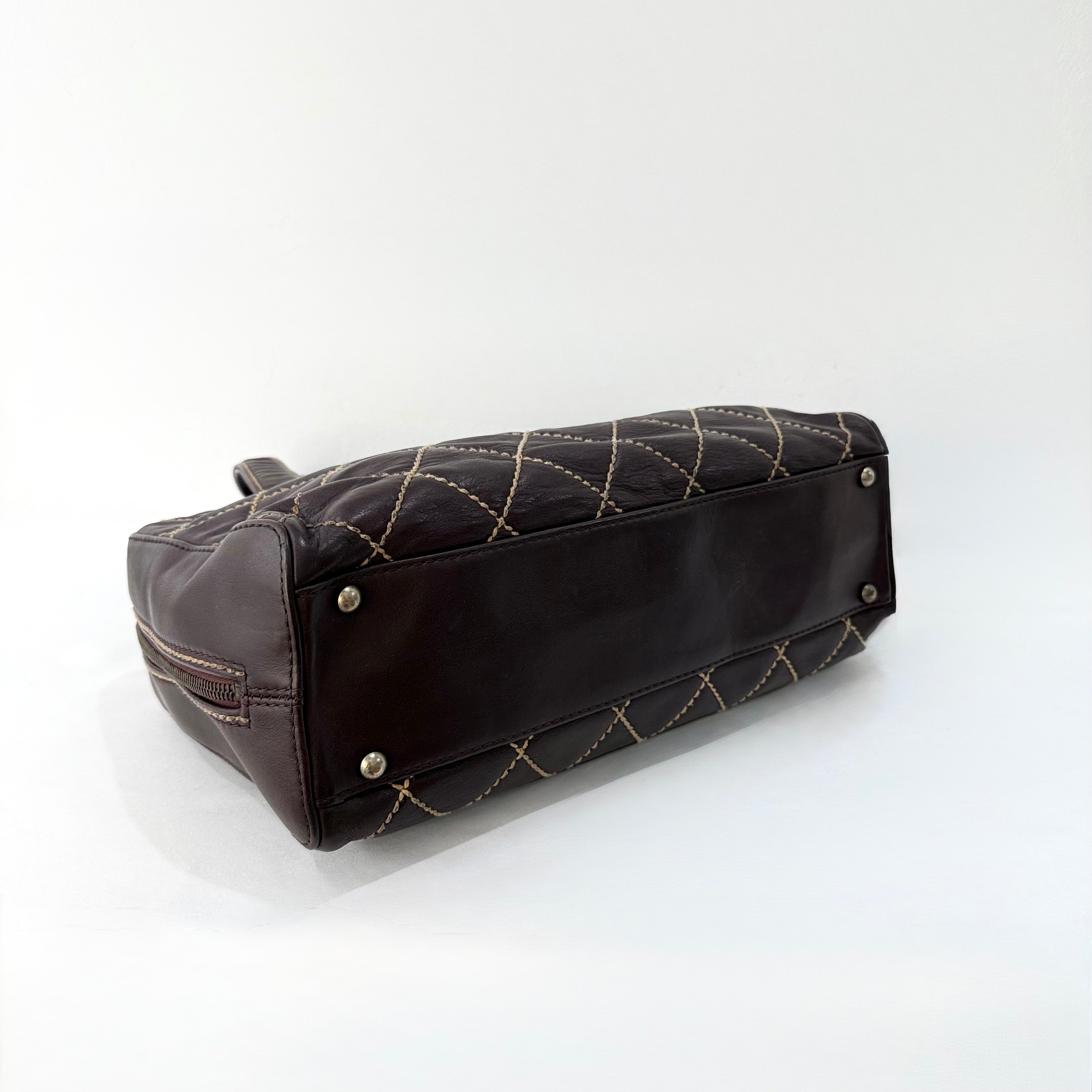 Chanel CC Surpique Wild Stitch Brown Leather Handbag