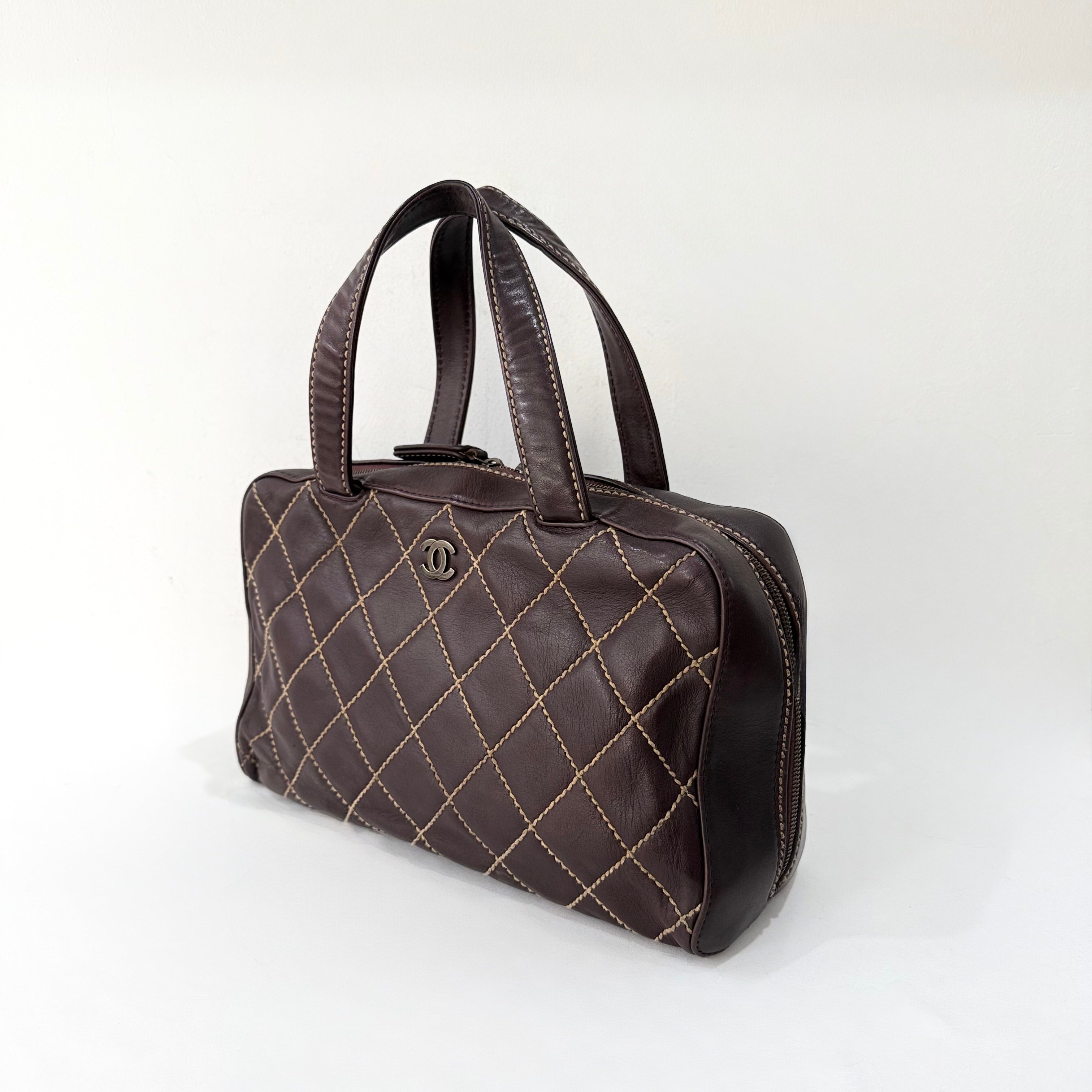 Chanel CC Surpique Wild Stitch Brown Leather Handbag