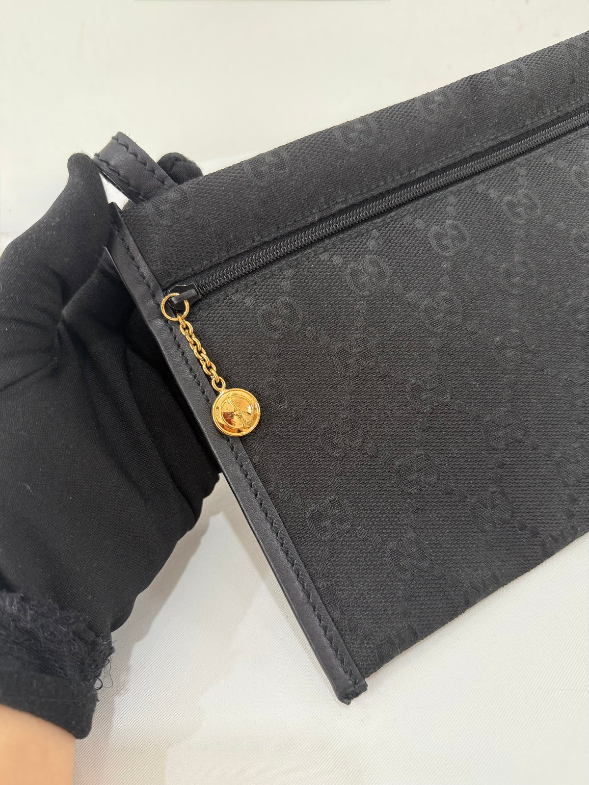 Gucci Black GG Canvas Leather Medium Tote Bag