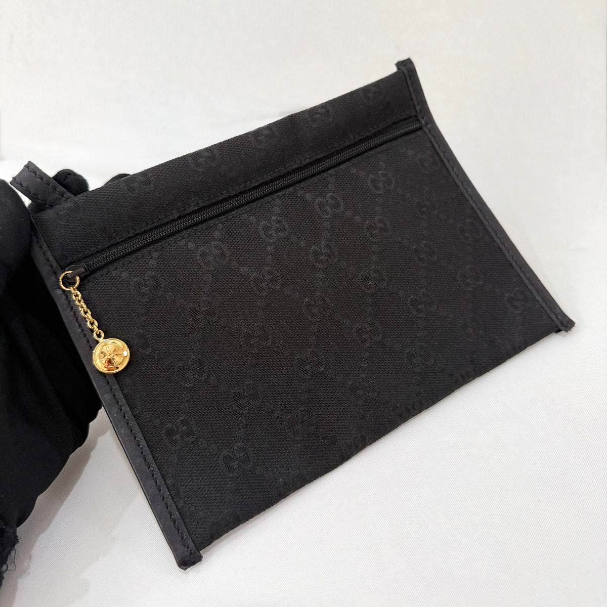 Gucci Black GG Canvas Leather Medium Tote Bag