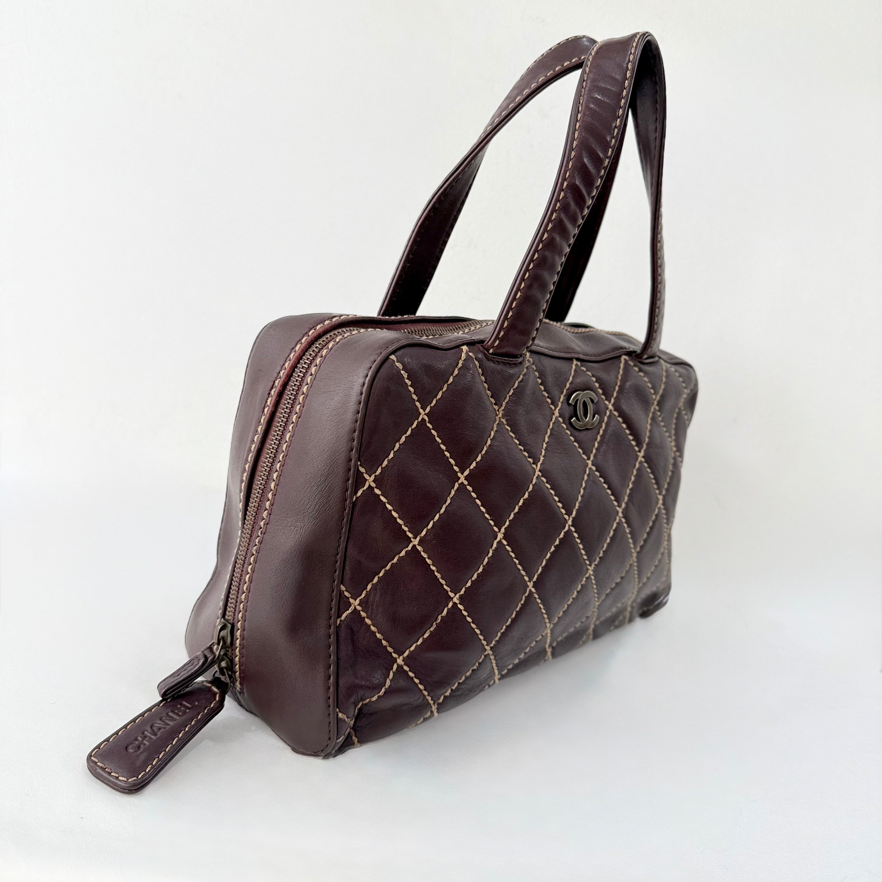Chanel CC Surpique Wild Stitch Brown Leather Handbag