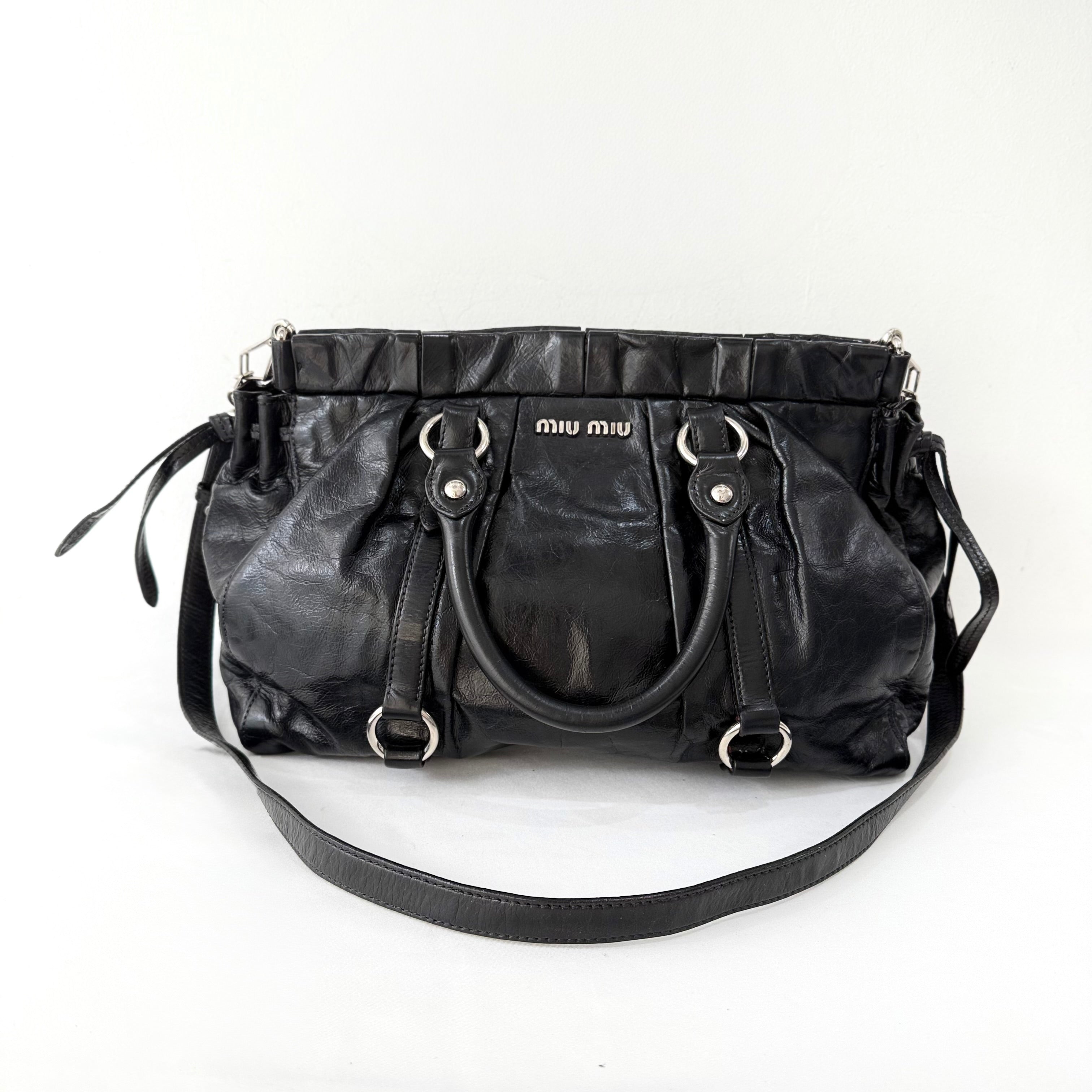 (RESERVE) Miu Miu Vitello Lux Gathered Tote Black