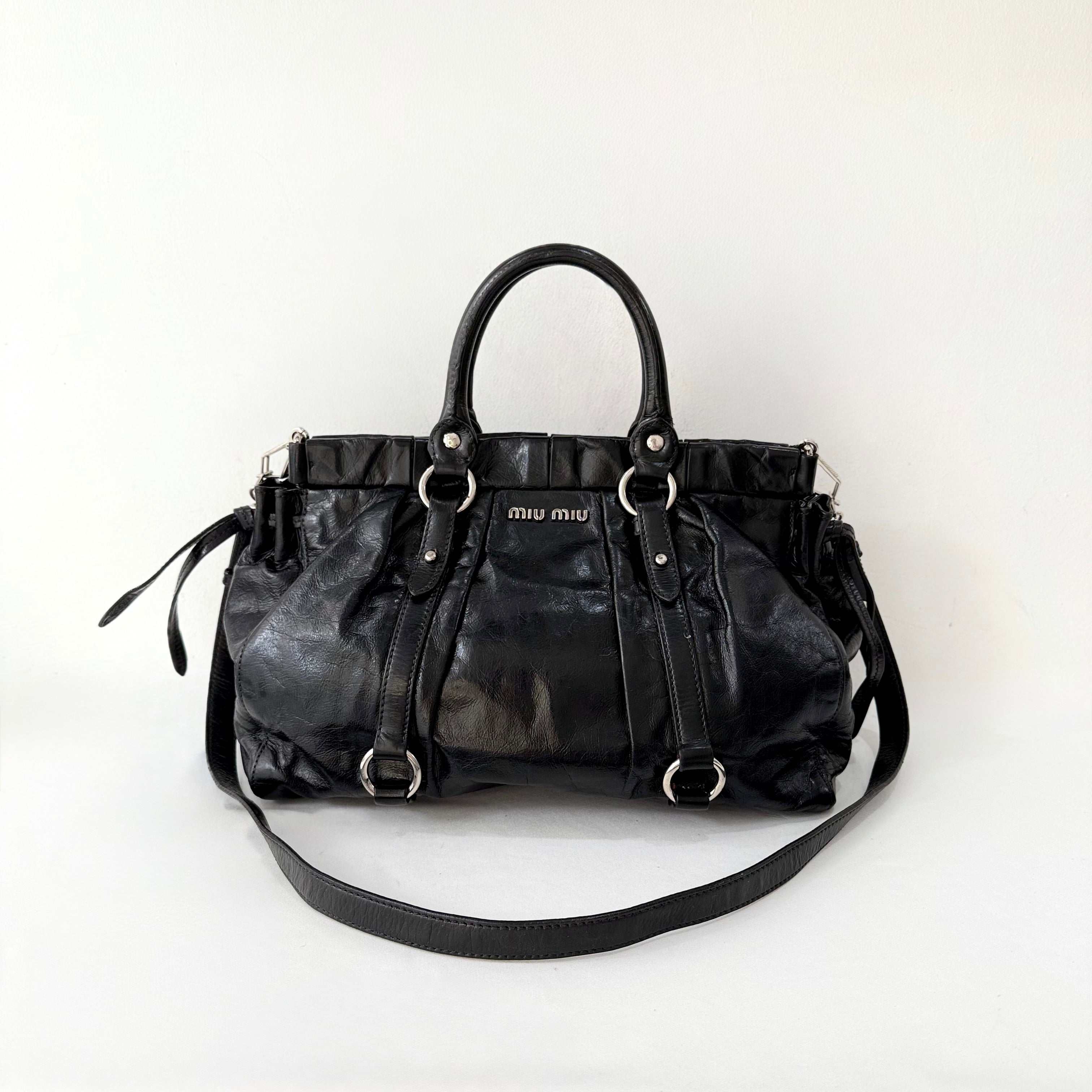 (RESERVE) Miu Miu Vitello Lux Gathered Tote Black