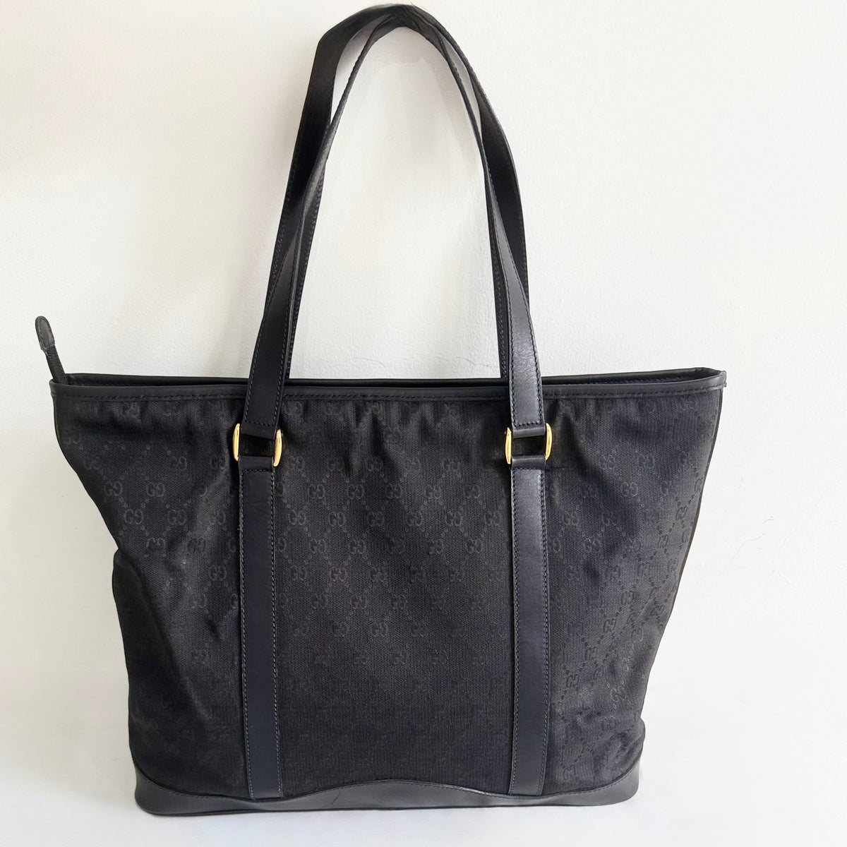Gucci Black GG Canvas Leather Medium Tote Bag