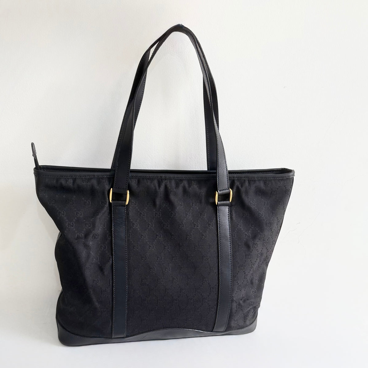 Gucci Black GG Canvas Leather Medium Tote Bag