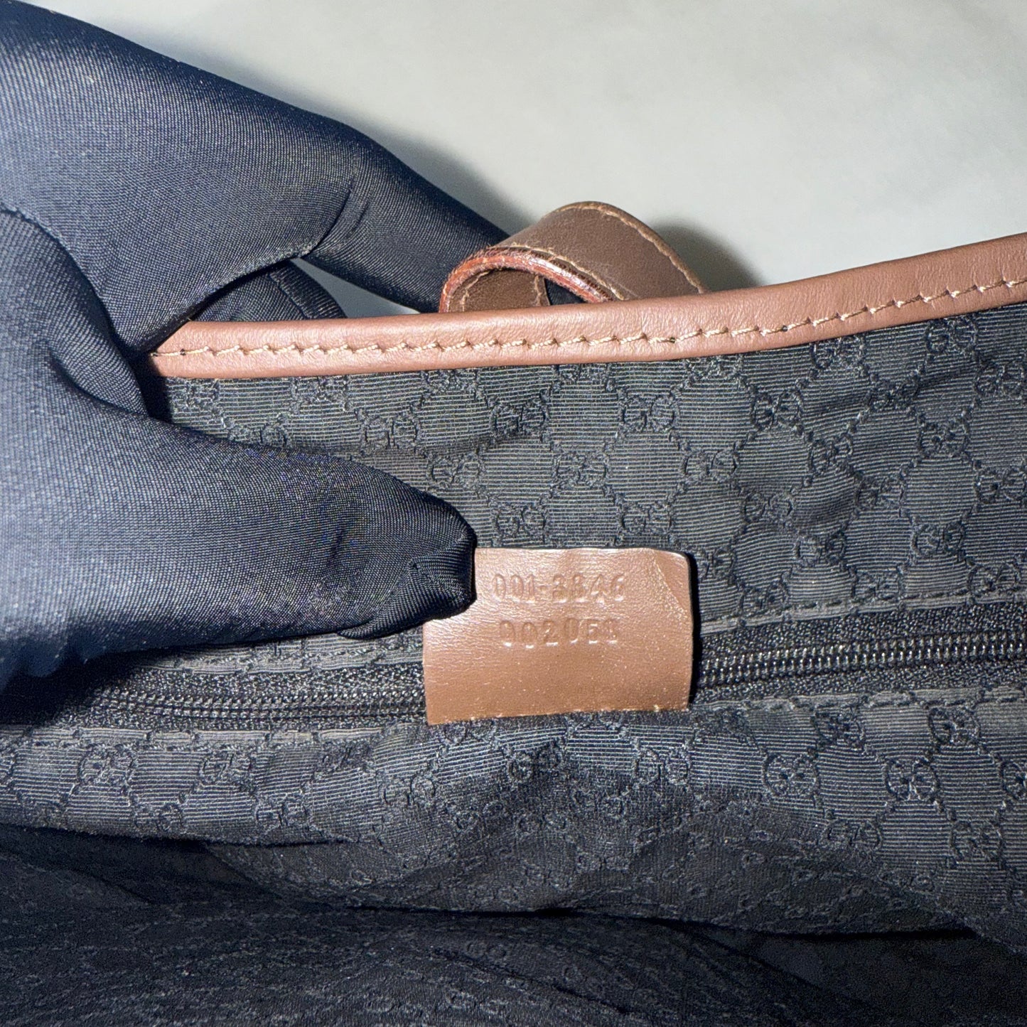 Gucci Vintage Navy Canvas & Brown Leather Jackie Bag