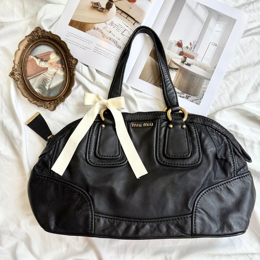 Miu Miu Vitello Black Leather Shoulder Bag