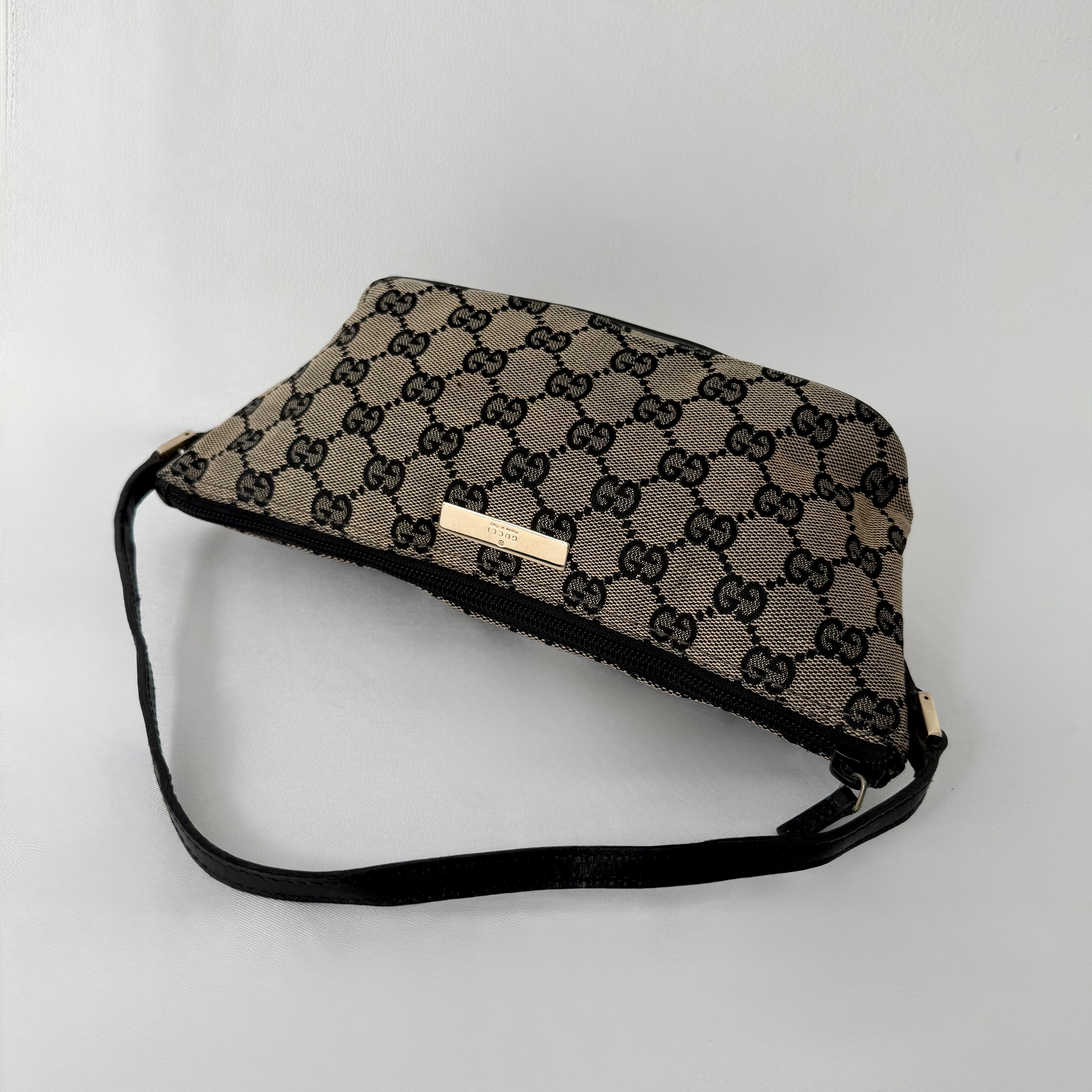 Gucci GG Monogram Pochette Boat Shoulder Bag Grey/Black