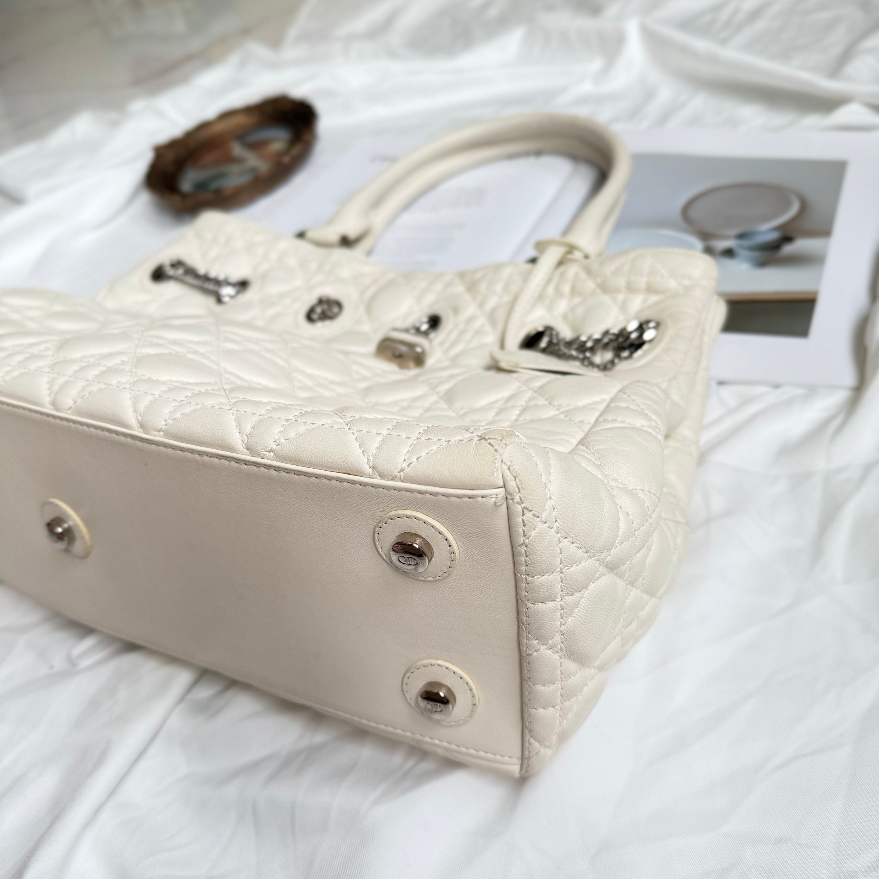 Christian Dior White Cannage Leather Chri Chri Tote Bag