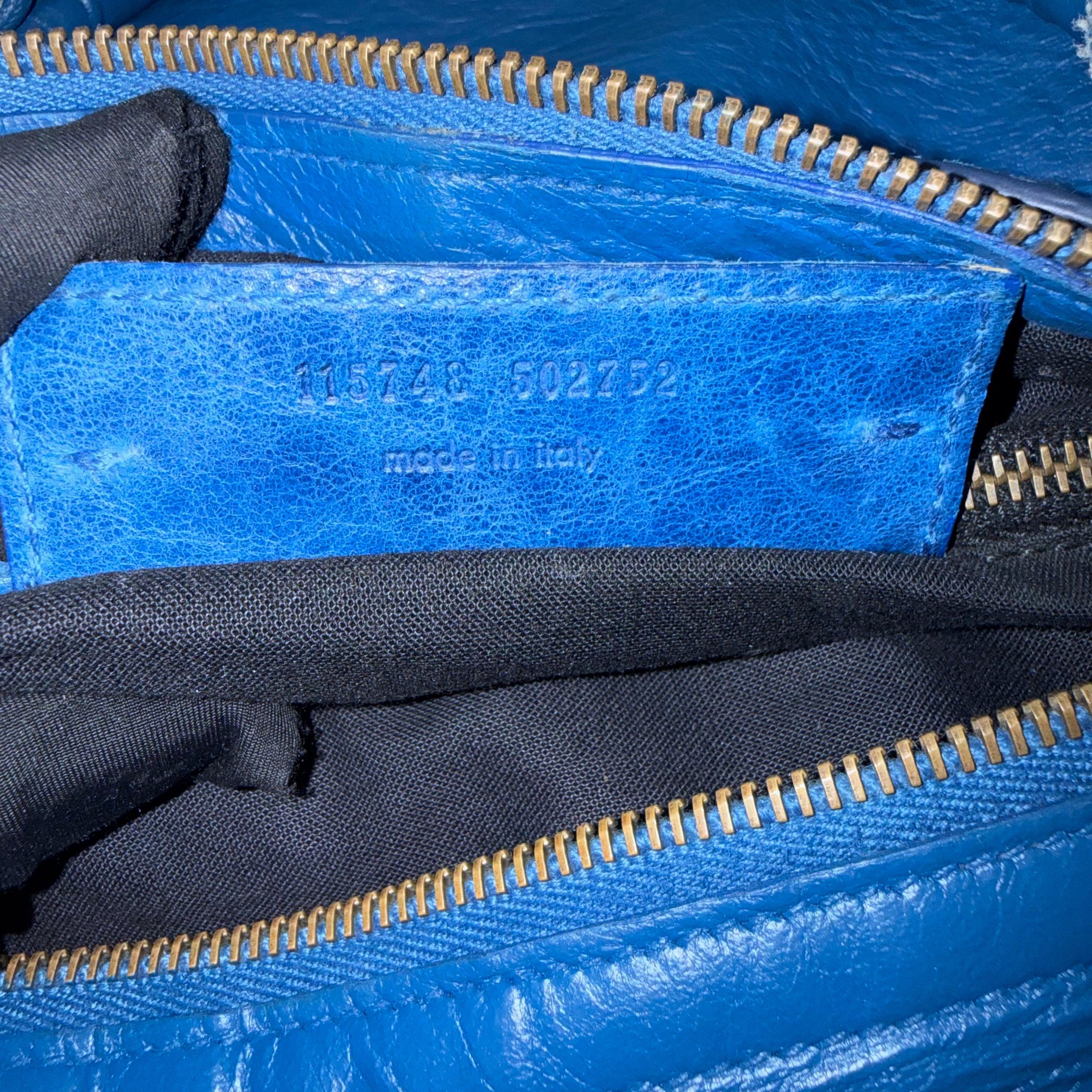 (RESERVE) Balenciaga Blue Mineral Lambskin Leather Motorcycle City Bag