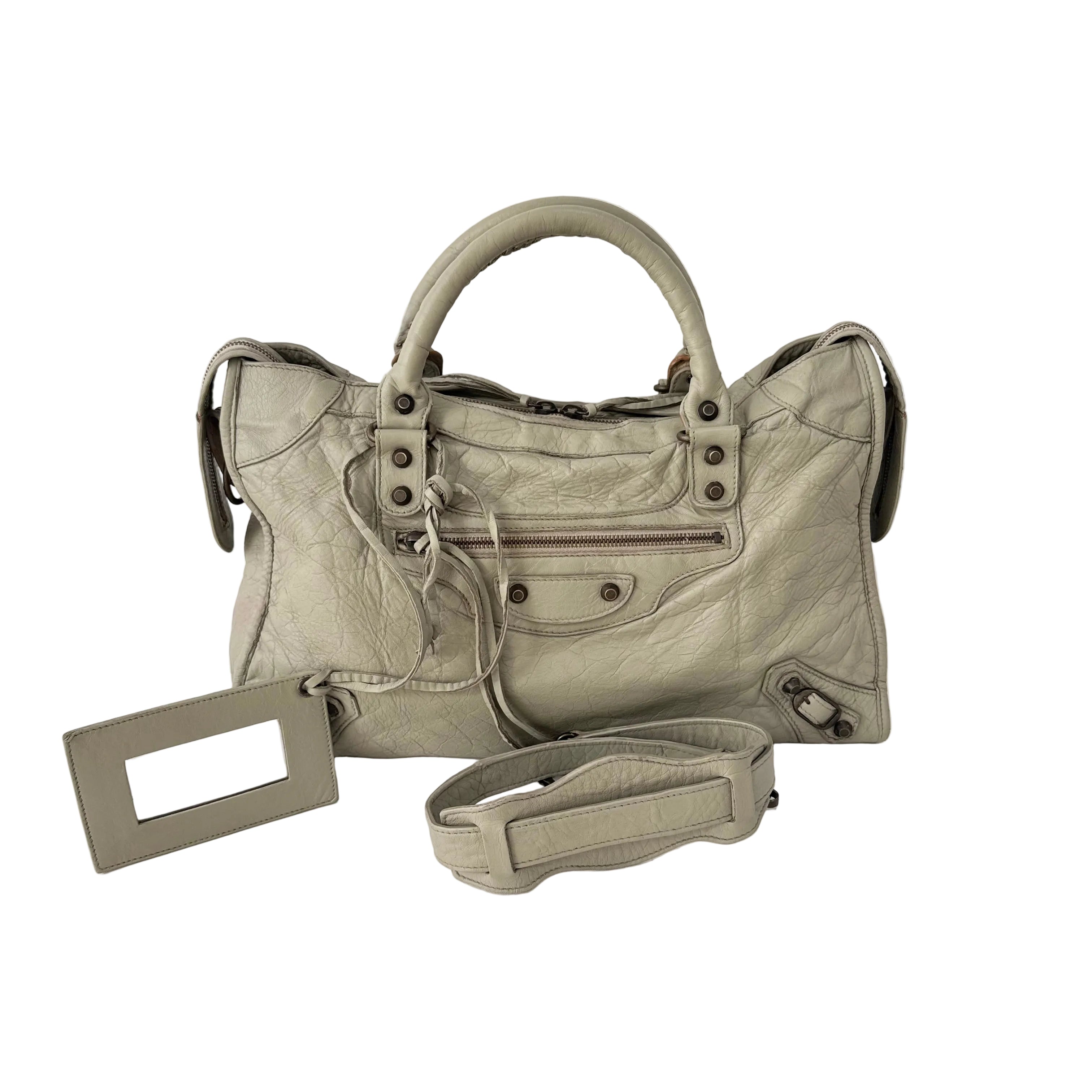 (reserve) Balenciaga Praline Lambskin Leather Motorcycle City Bag