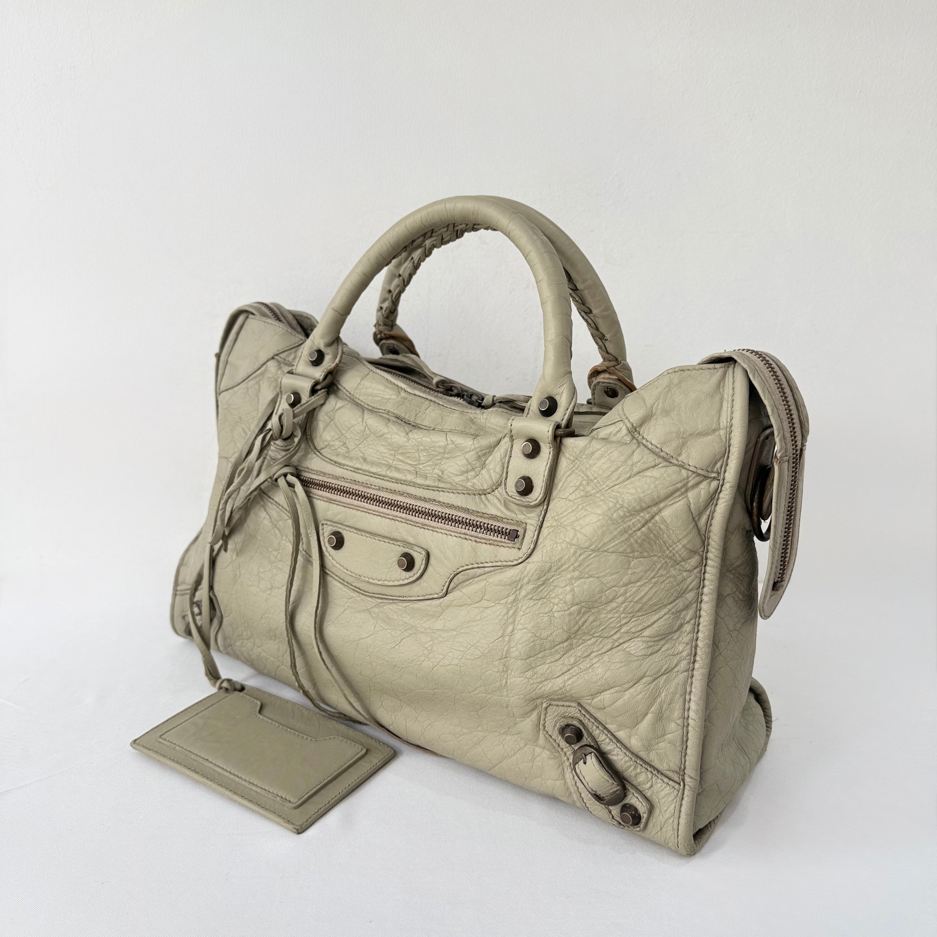 (reserve) Balenciaga Praline Lambskin Leather Motorcycle City Bag