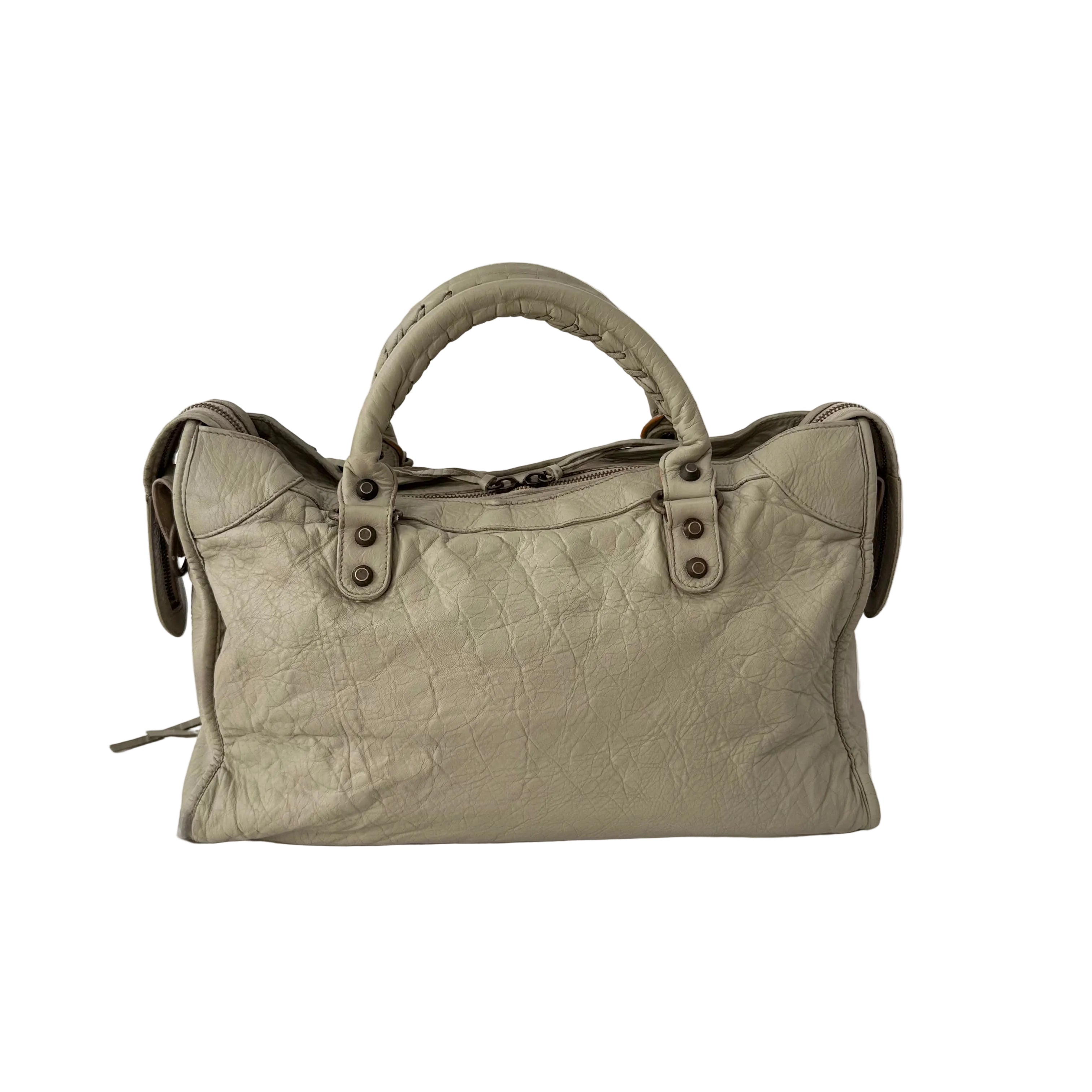 (reserve) Balenciaga Praline Lambskin Leather Motorcycle City Bag