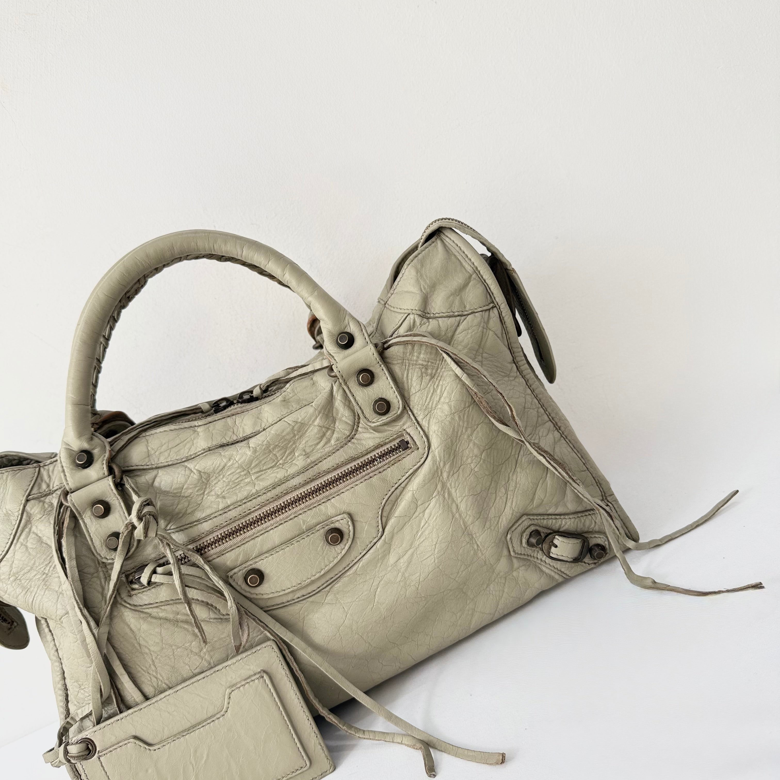(reserve) Balenciaga Praline Lambskin Leather Motorcycle City Bag