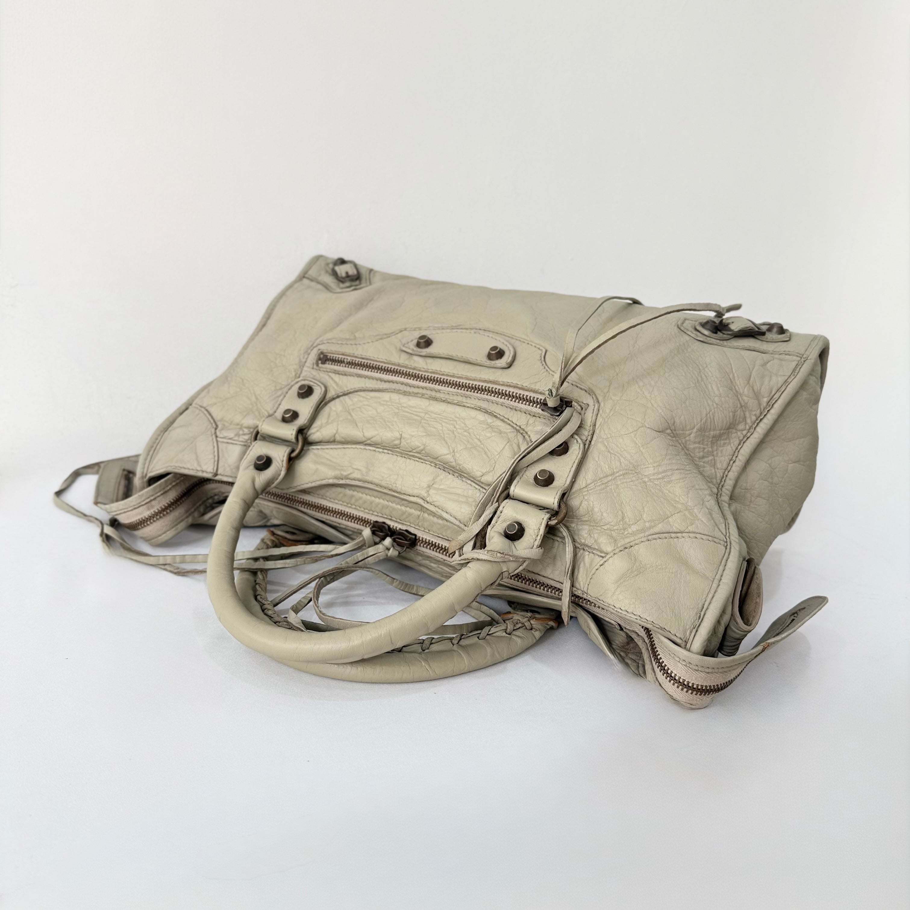 (reserve) Balenciaga Praline Lambskin Leather Motorcycle City Bag