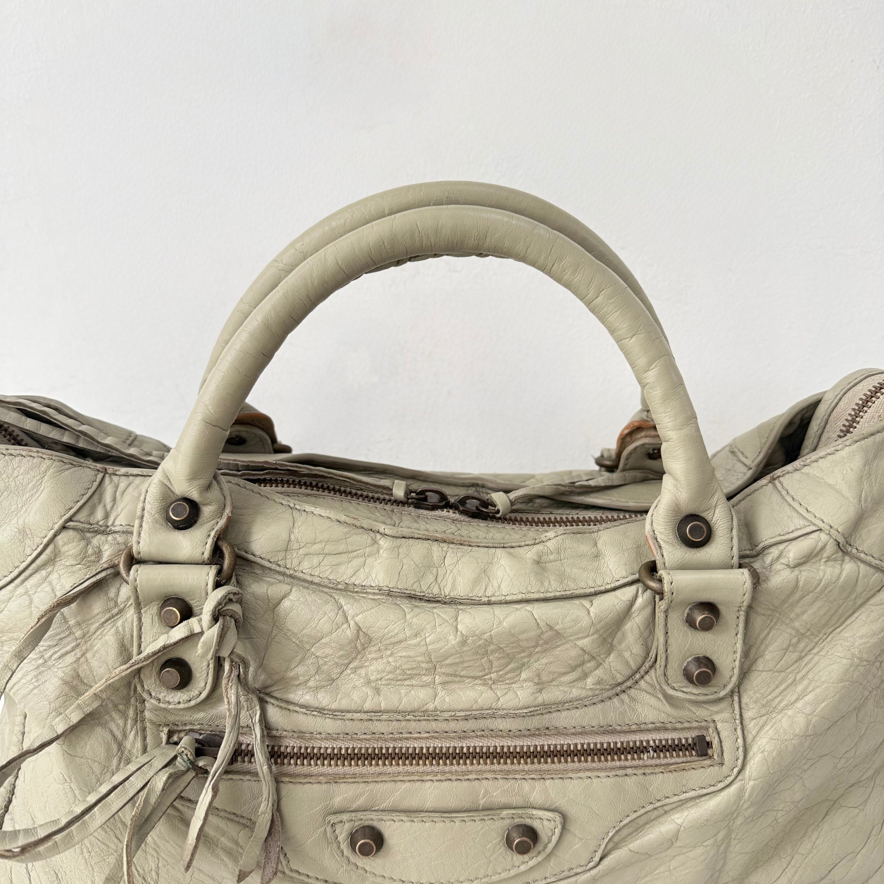 (reserve) Balenciaga Praline Lambskin Leather Motorcycle City Bag