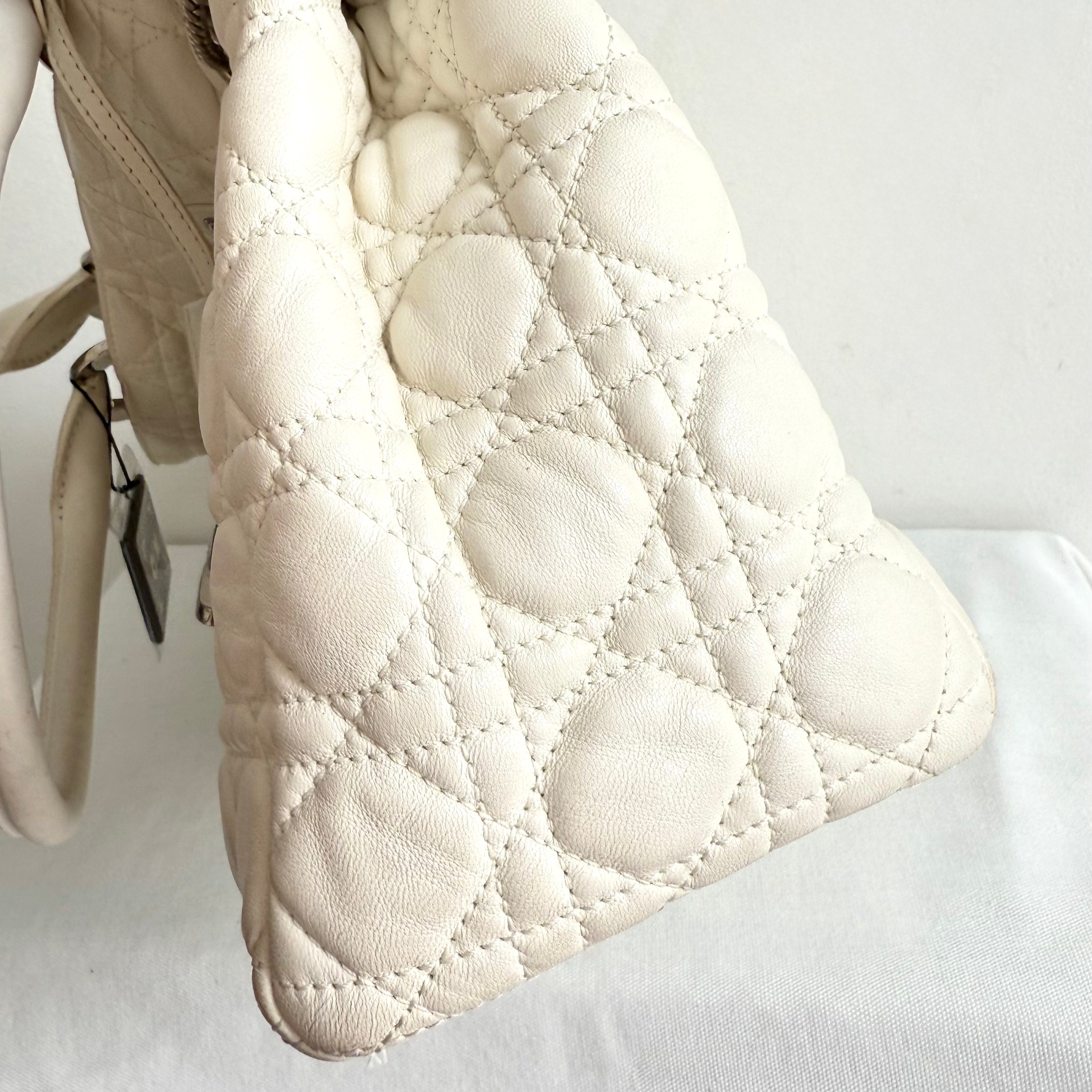 Christian Dior White Cannage Leather Chri Chri Tote Bag
