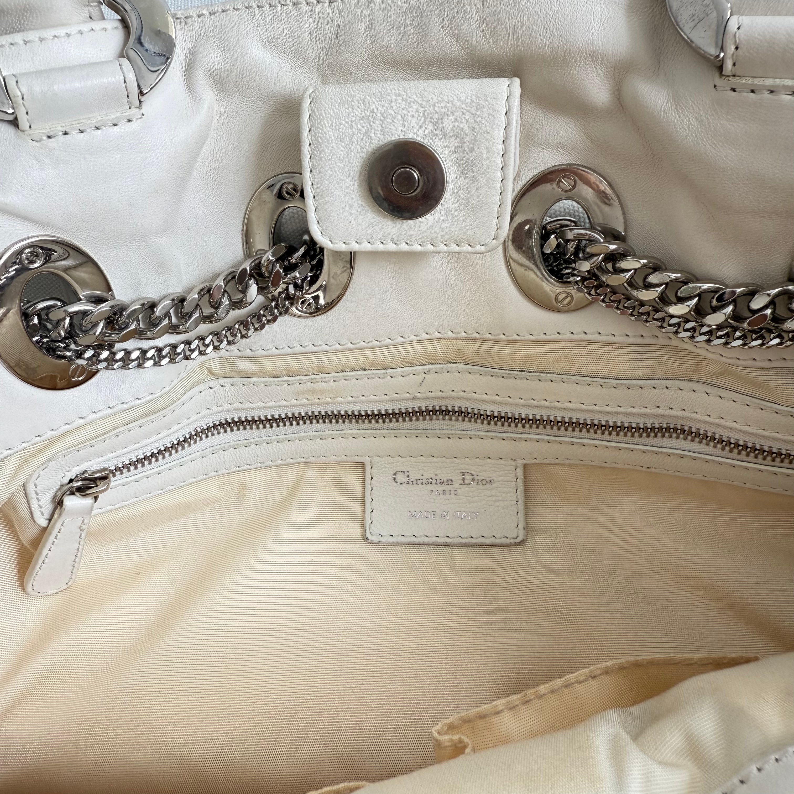Christian Dior White Cannage Leather Chri Chri Tote Bag