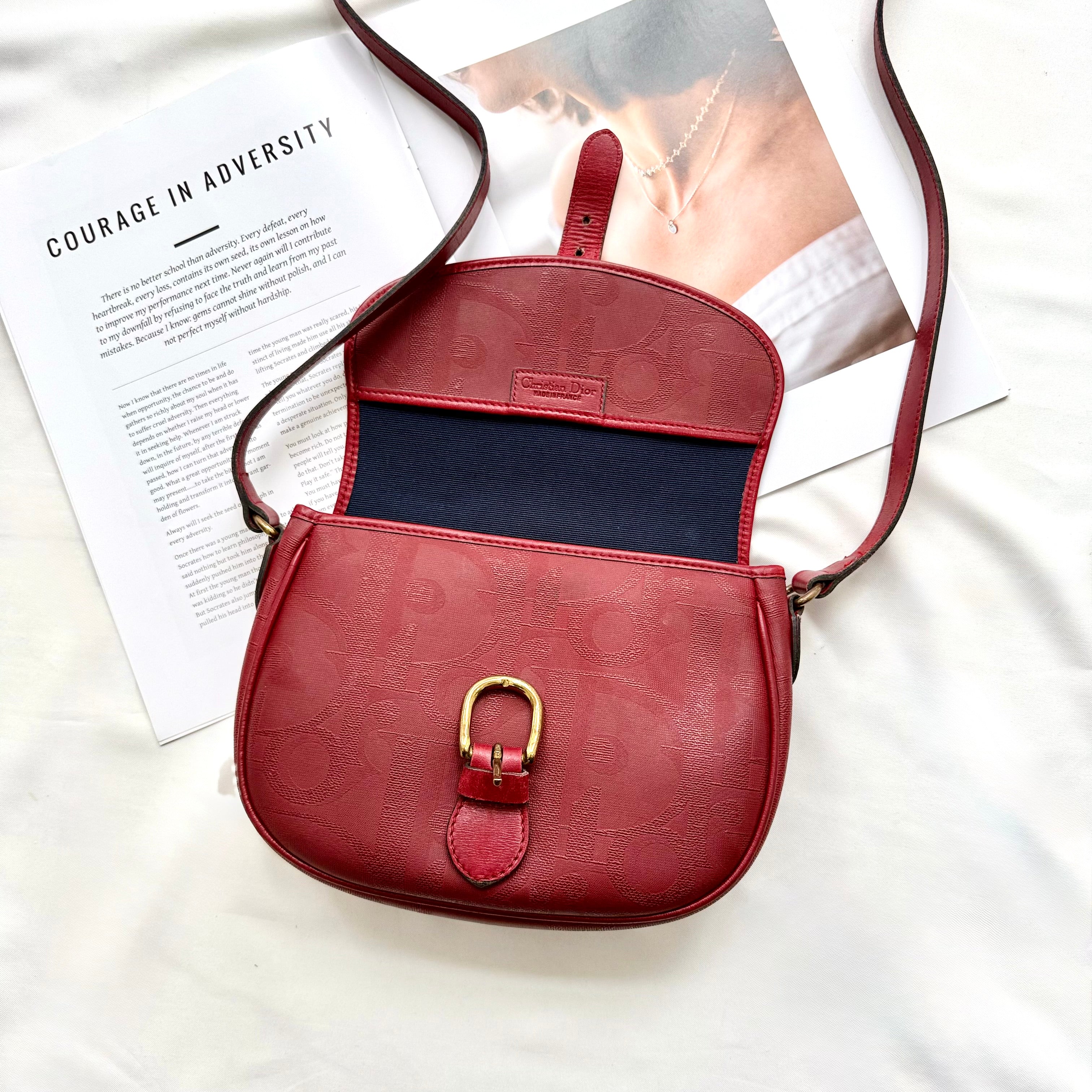 Christian Dior Trotter Canvas Burgundy Shoulder Bag