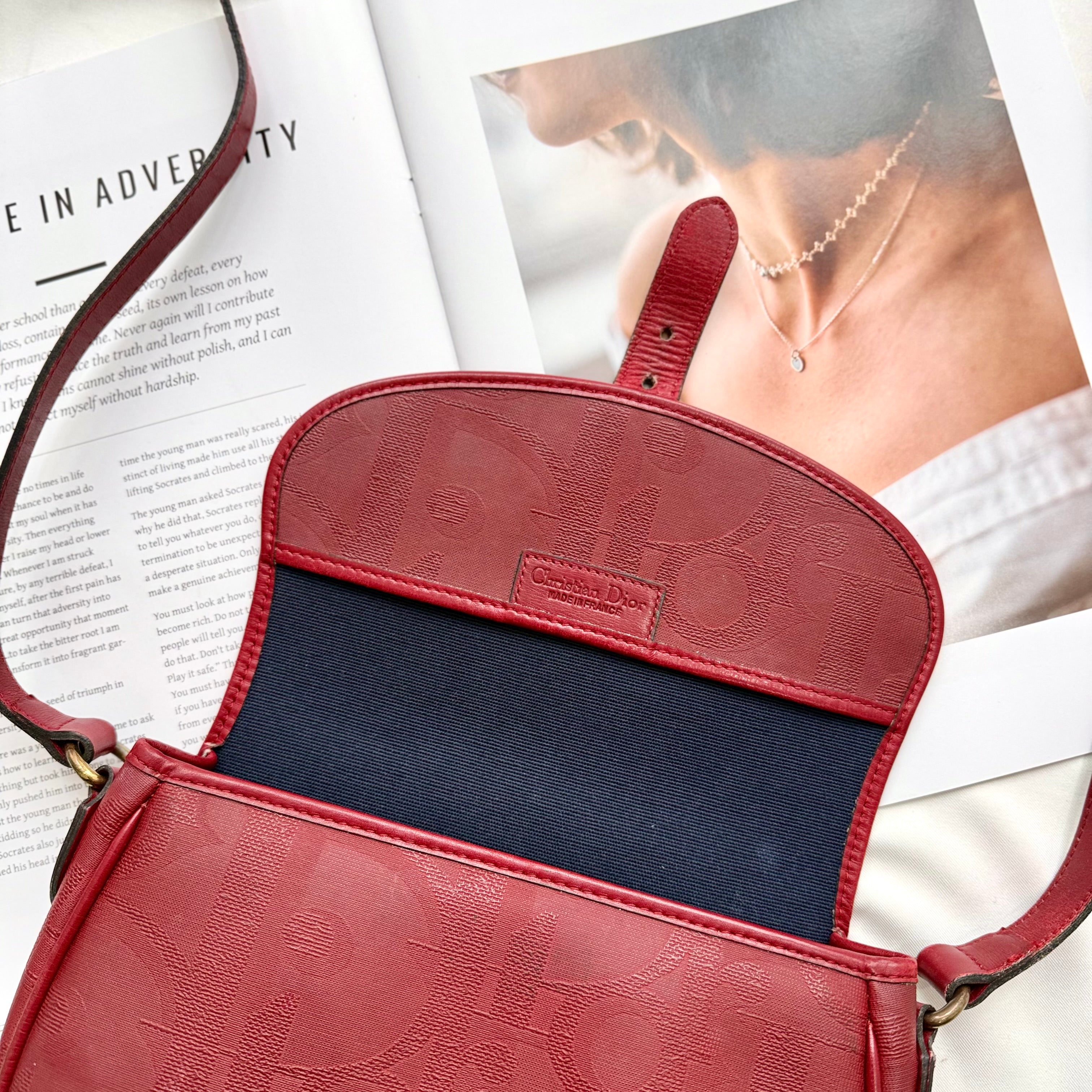 Christian Dior Trotter Canvas Burgundy Shoulder Bag