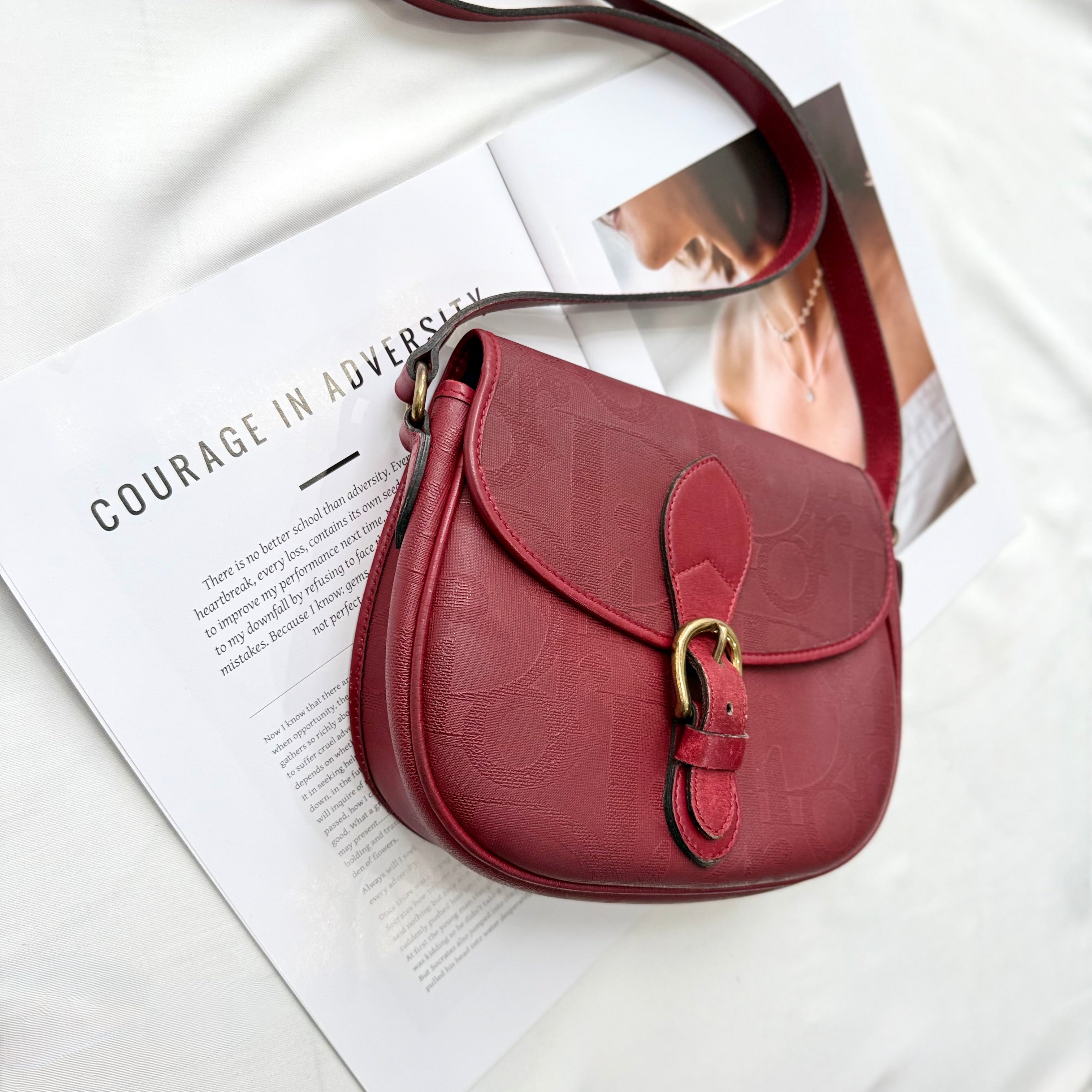 Christian Dior Trotter Canvas Burgundy Shoulder Bag