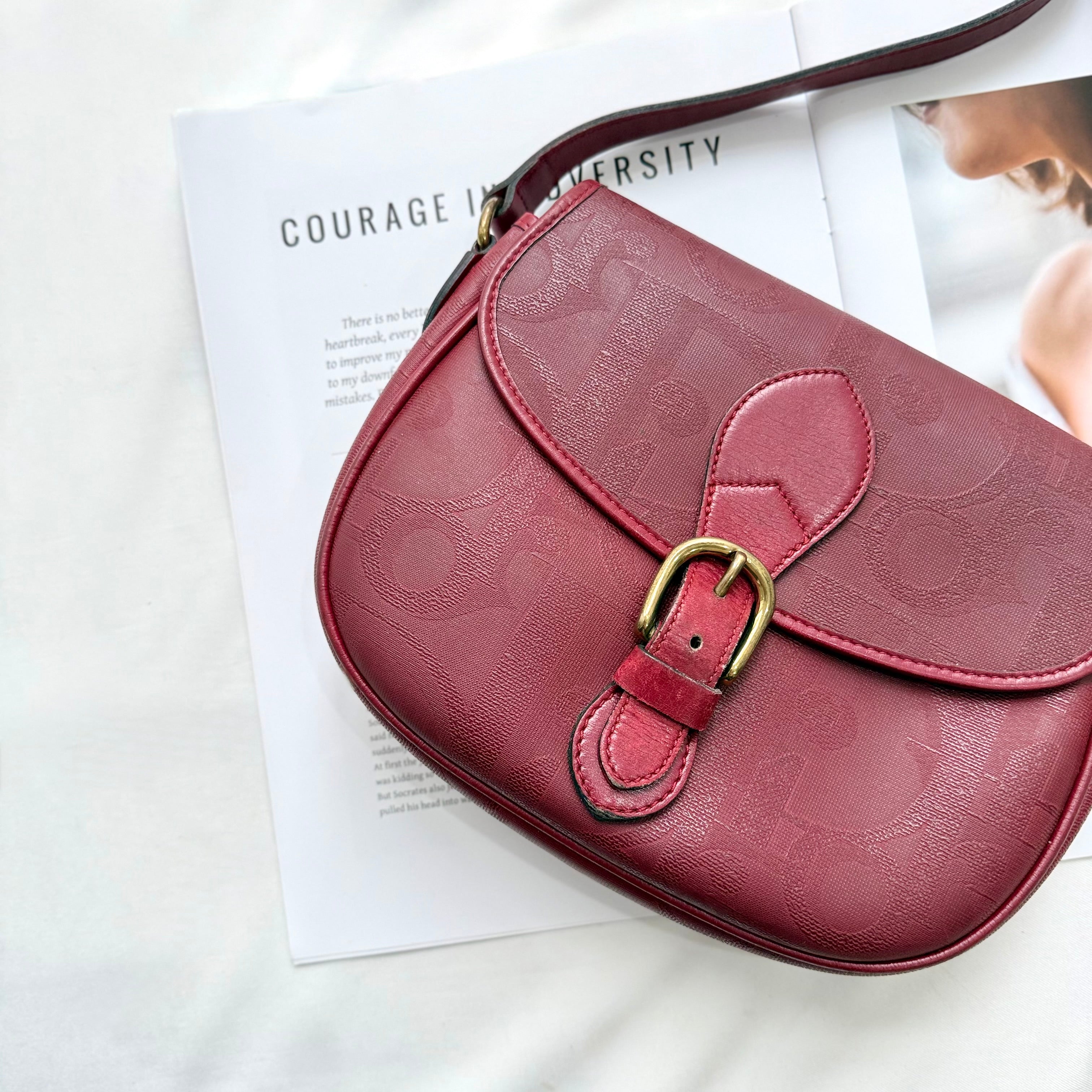 Christian Dior Trotter Canvas Burgundy Shoulder Bag