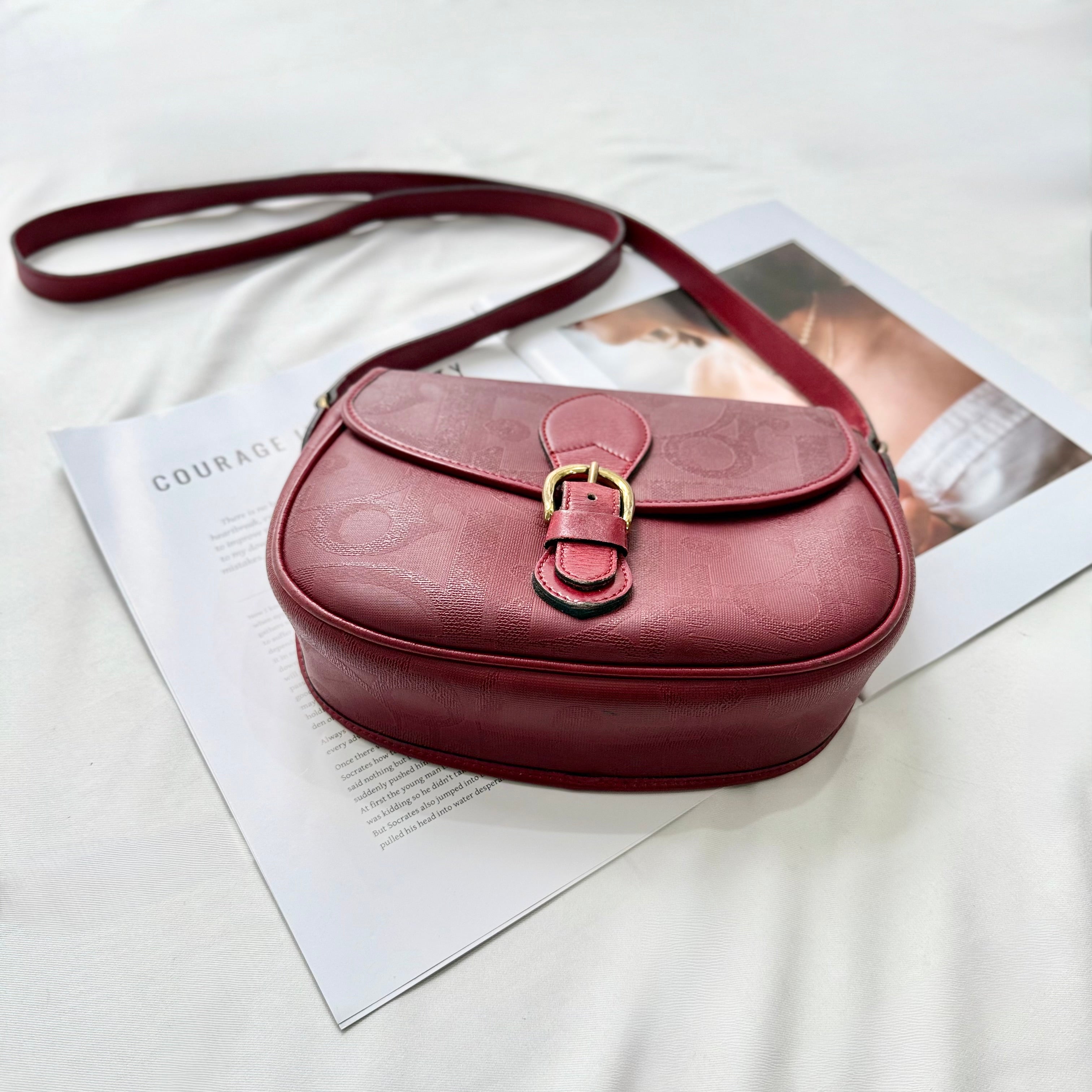 Christian Dior Trotter Canvas Burgundy Shoulder Bag