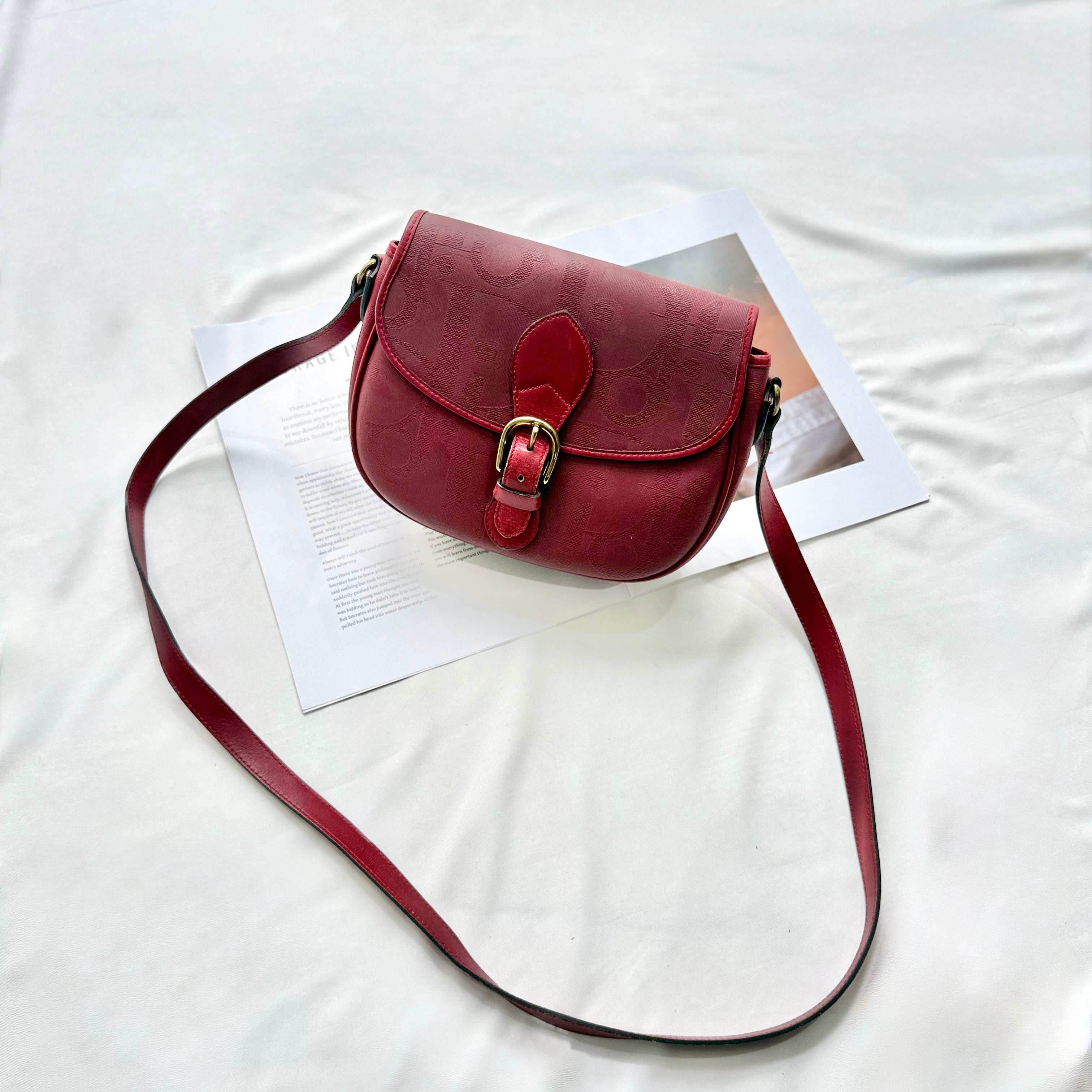 Christian Dior Trotter Canvas Burgundy Shoulder Bag
