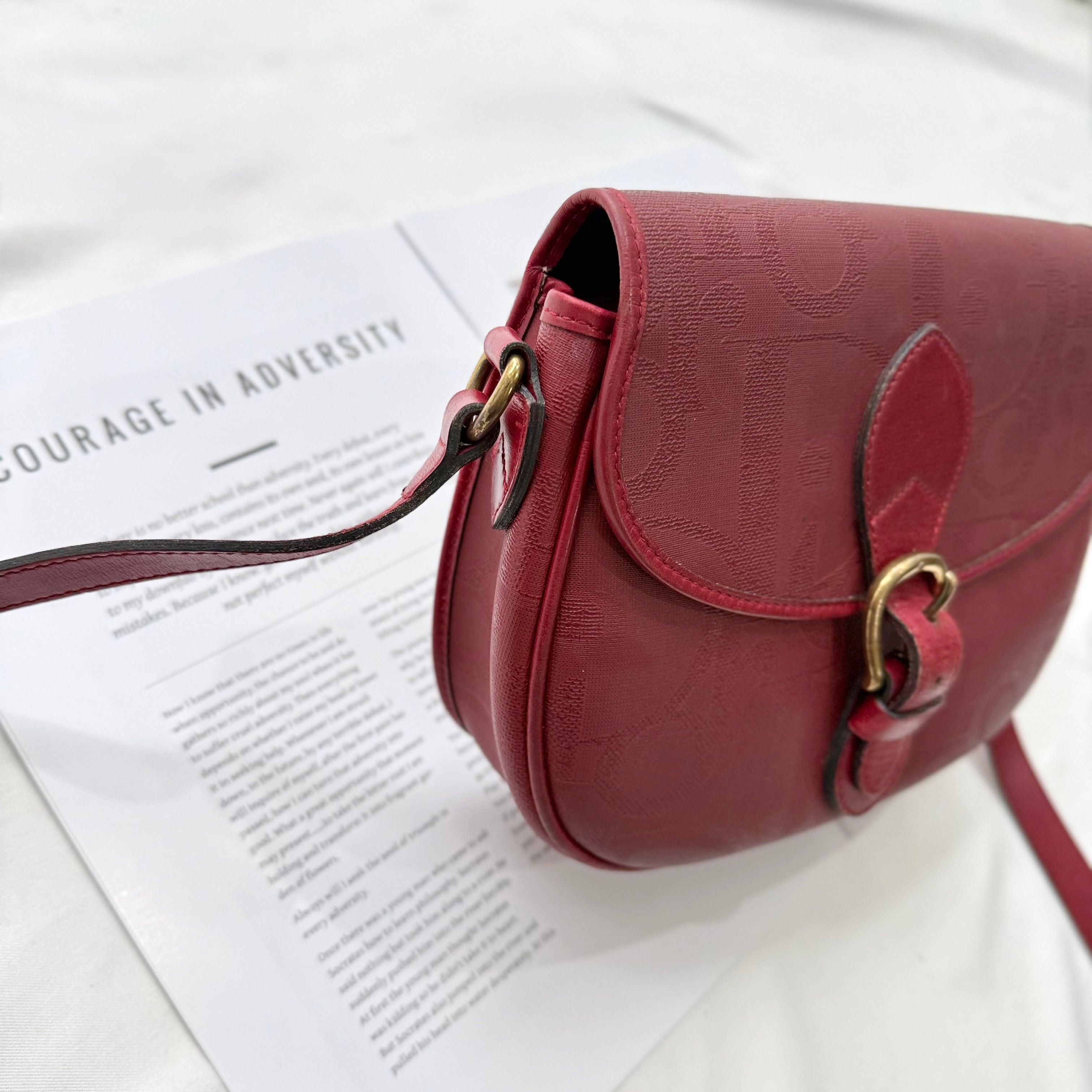 Christian Dior Trotter Canvas Burgundy Shoulder Bag