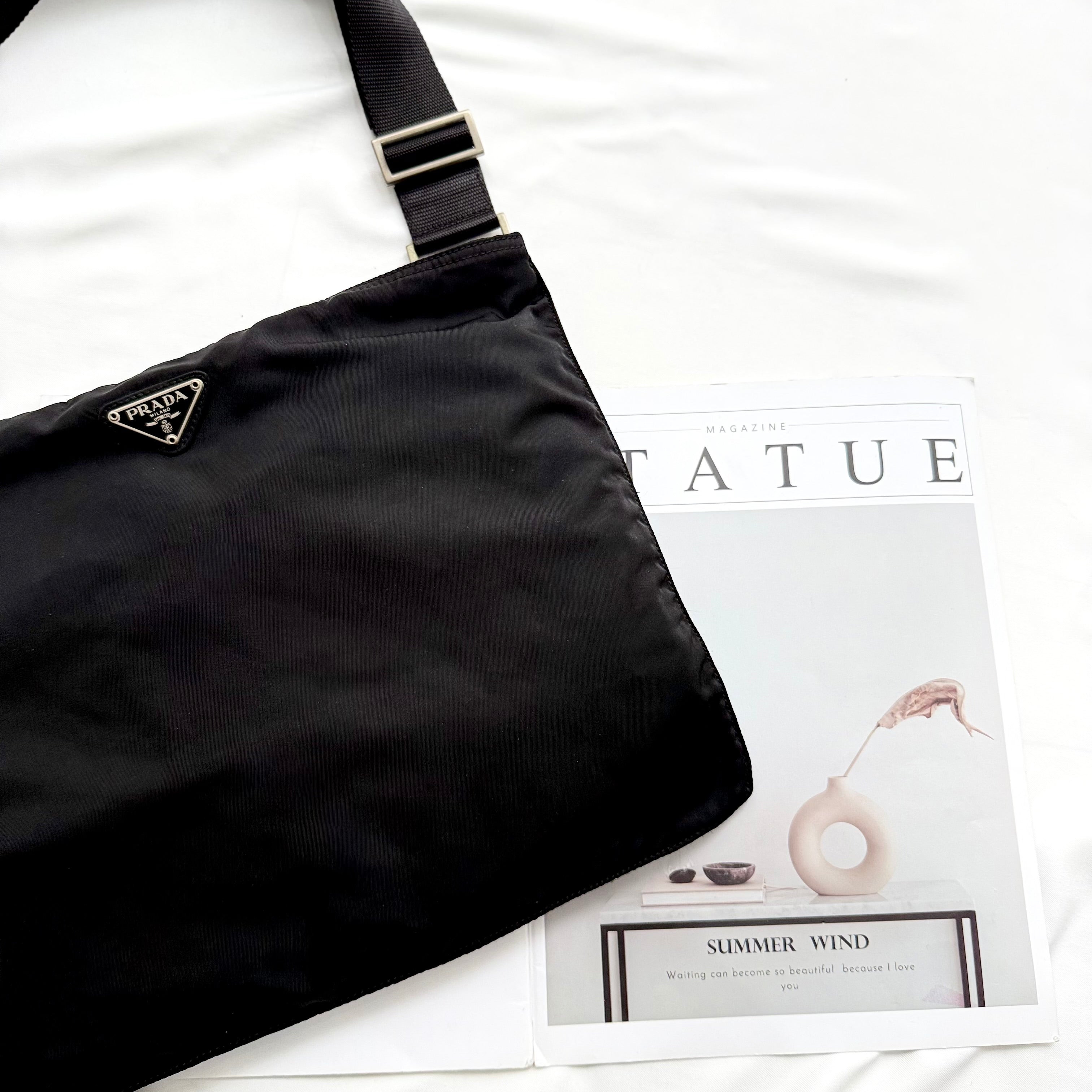 PRADA BLACK NYLON TESSUTO MESSENGER CROSS BODY BAG