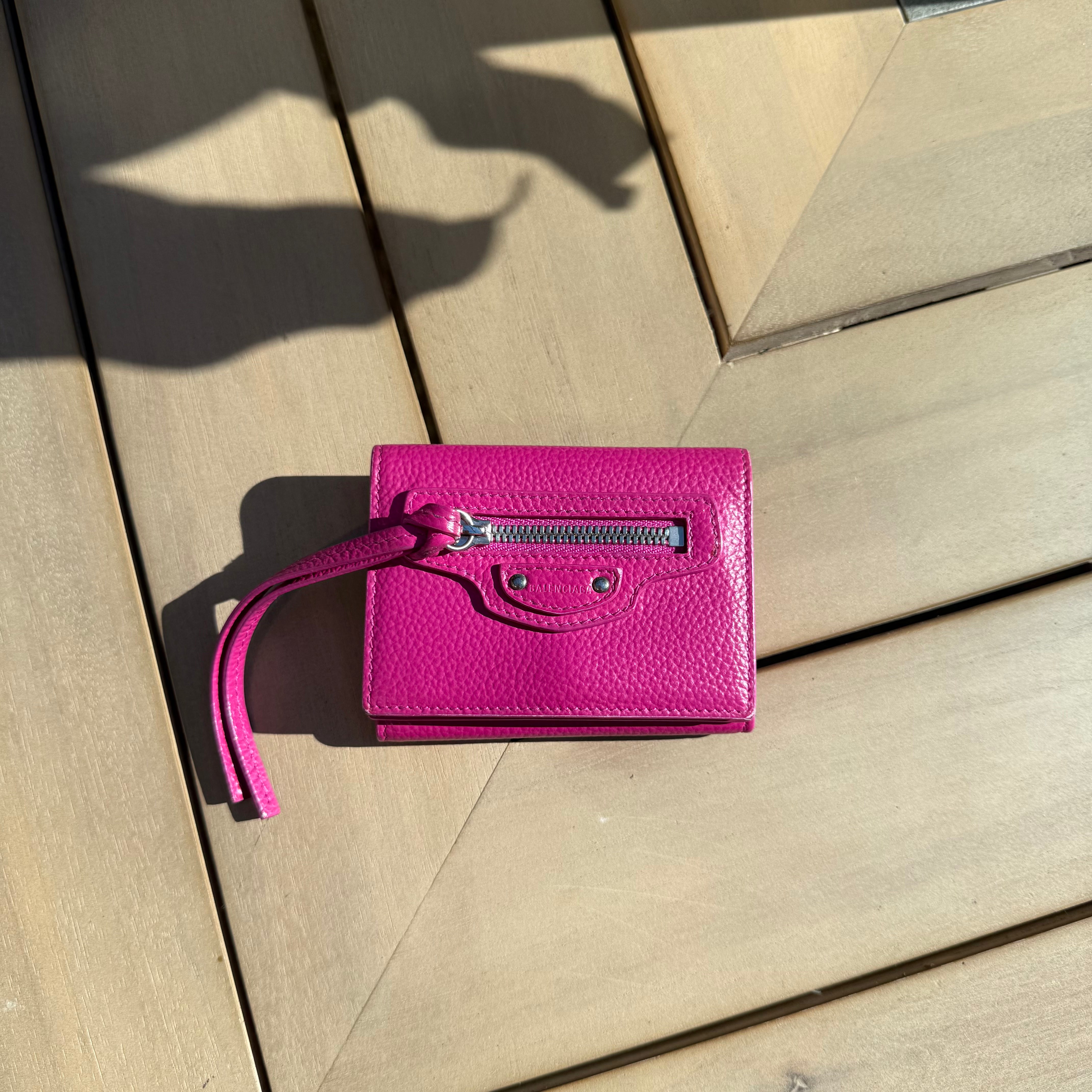 BALENCIAGA Rose Berlingot Lambskin Leather Tri-Fold Compact Wallet