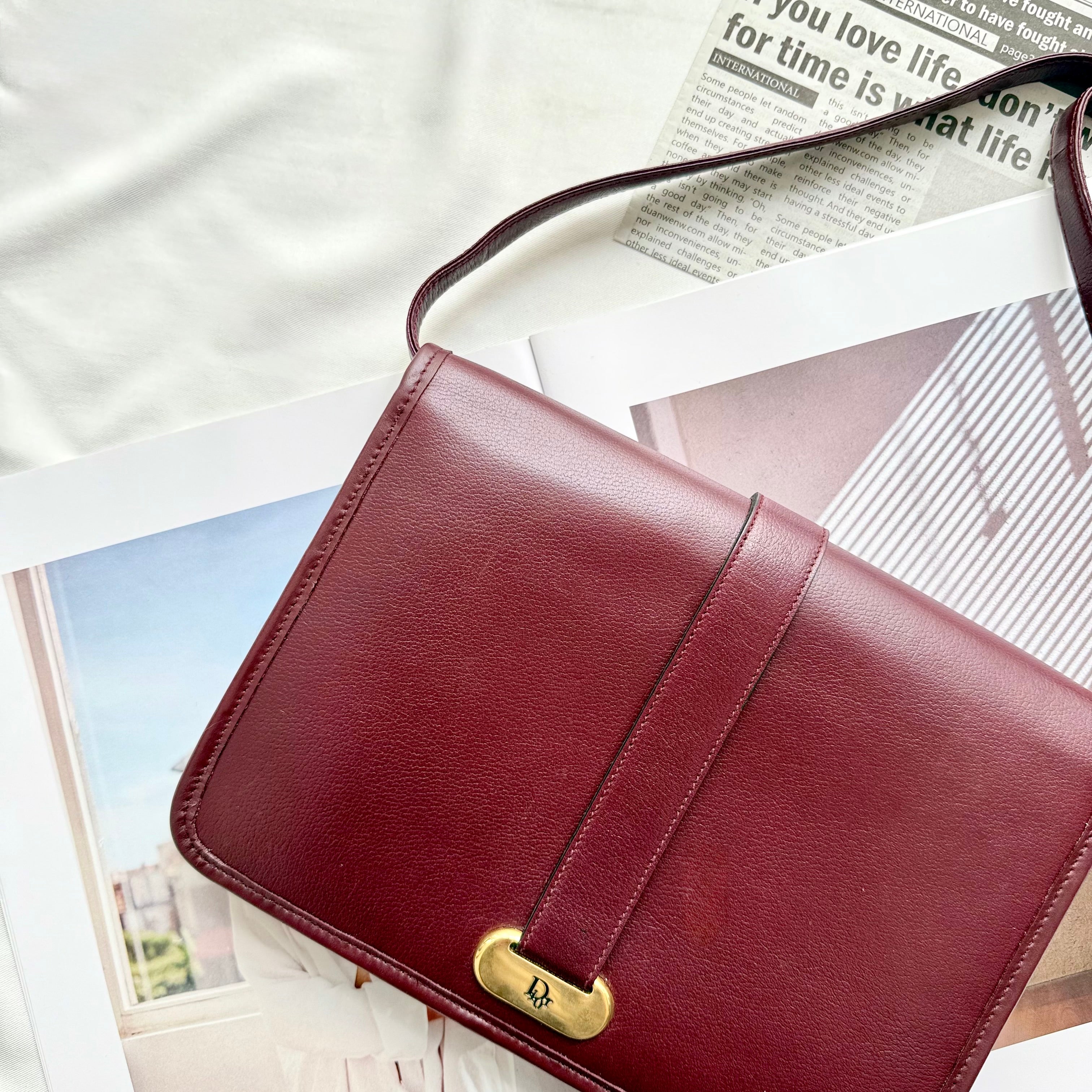 Christian Dior Vintage Burgundy Leather Shoulder Bag 