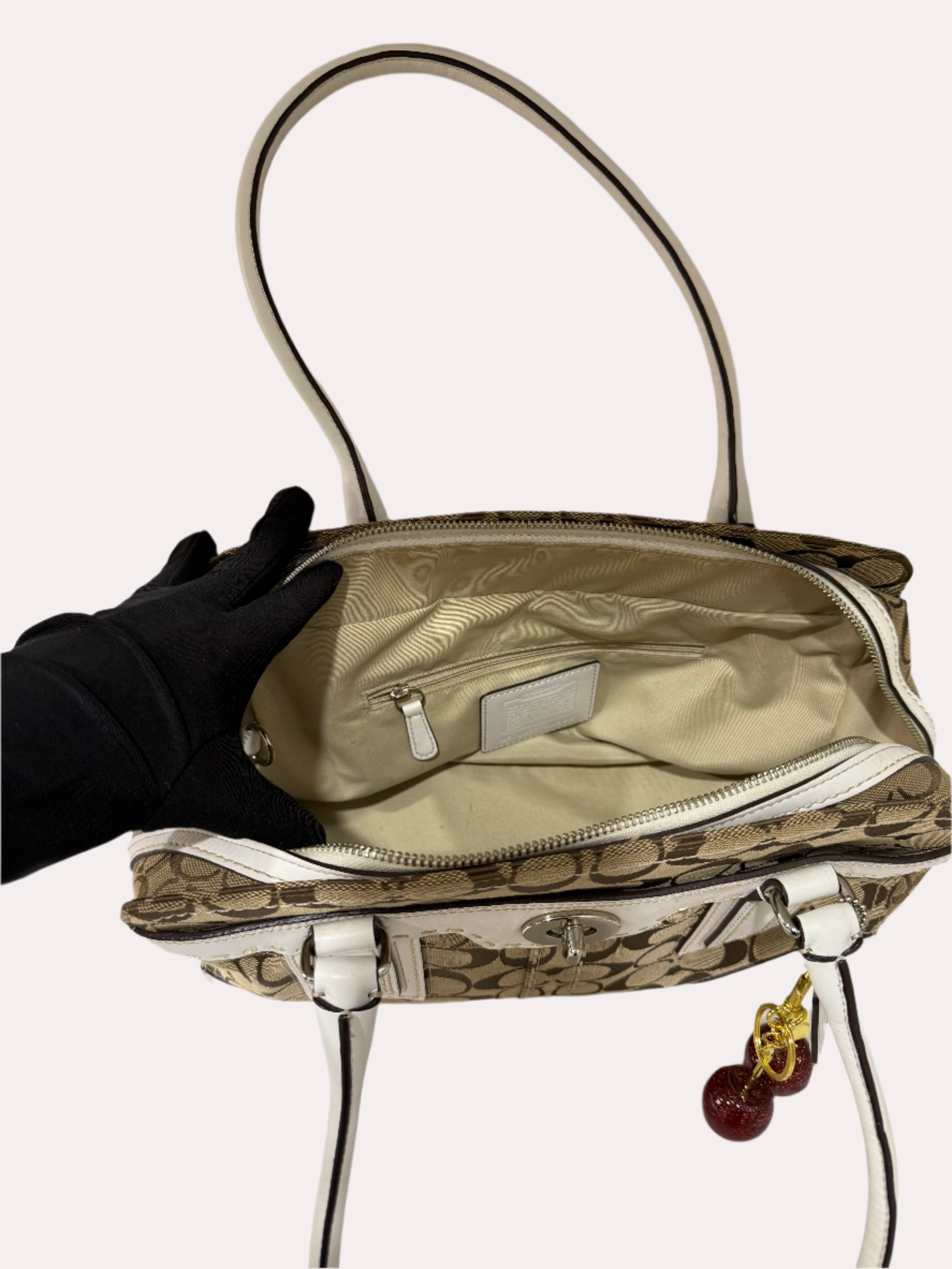 Coach Signature Handbag Brown White