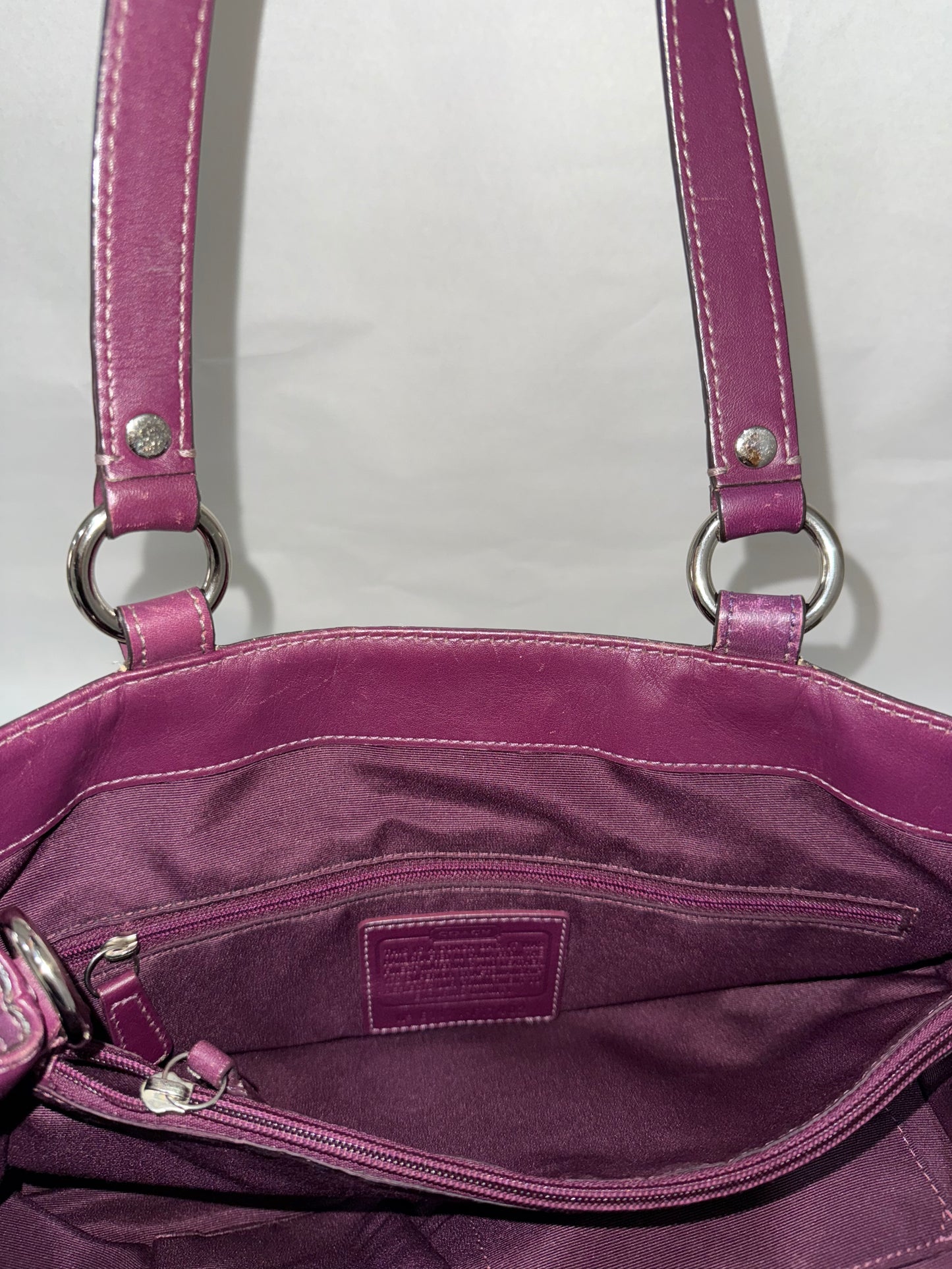 Coach Signature Tan Jacquard Purple Leather 2 Ways